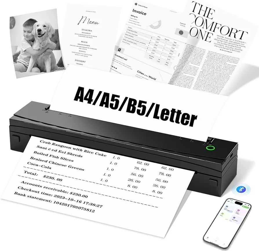 NDYIN D80 Portable Printer Wireless Bluetooth Thermal Inkless Travel Printer Bla