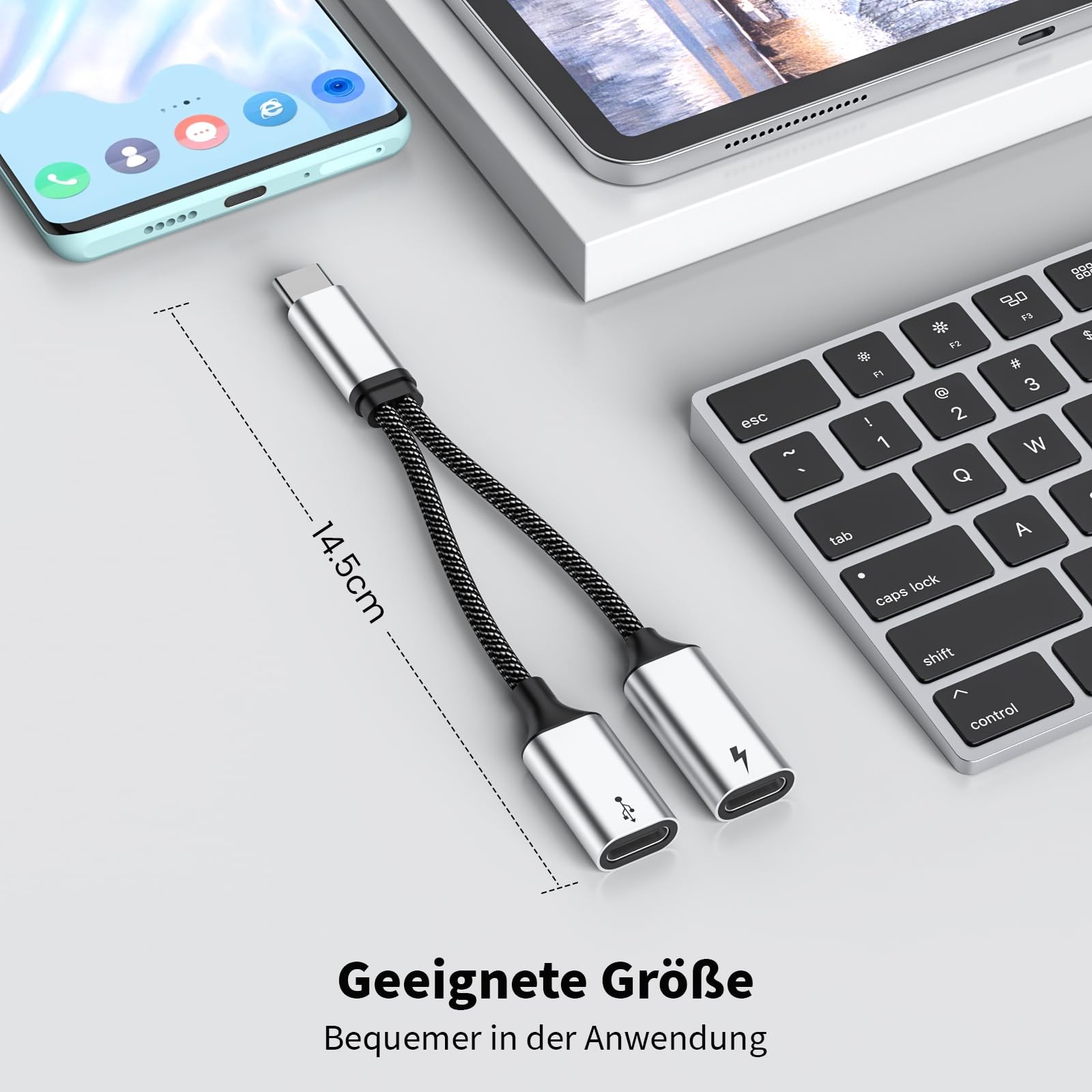 USB-C Splitter Y Cable Type C Male to Dual USB-C Female Port Hub Adapter