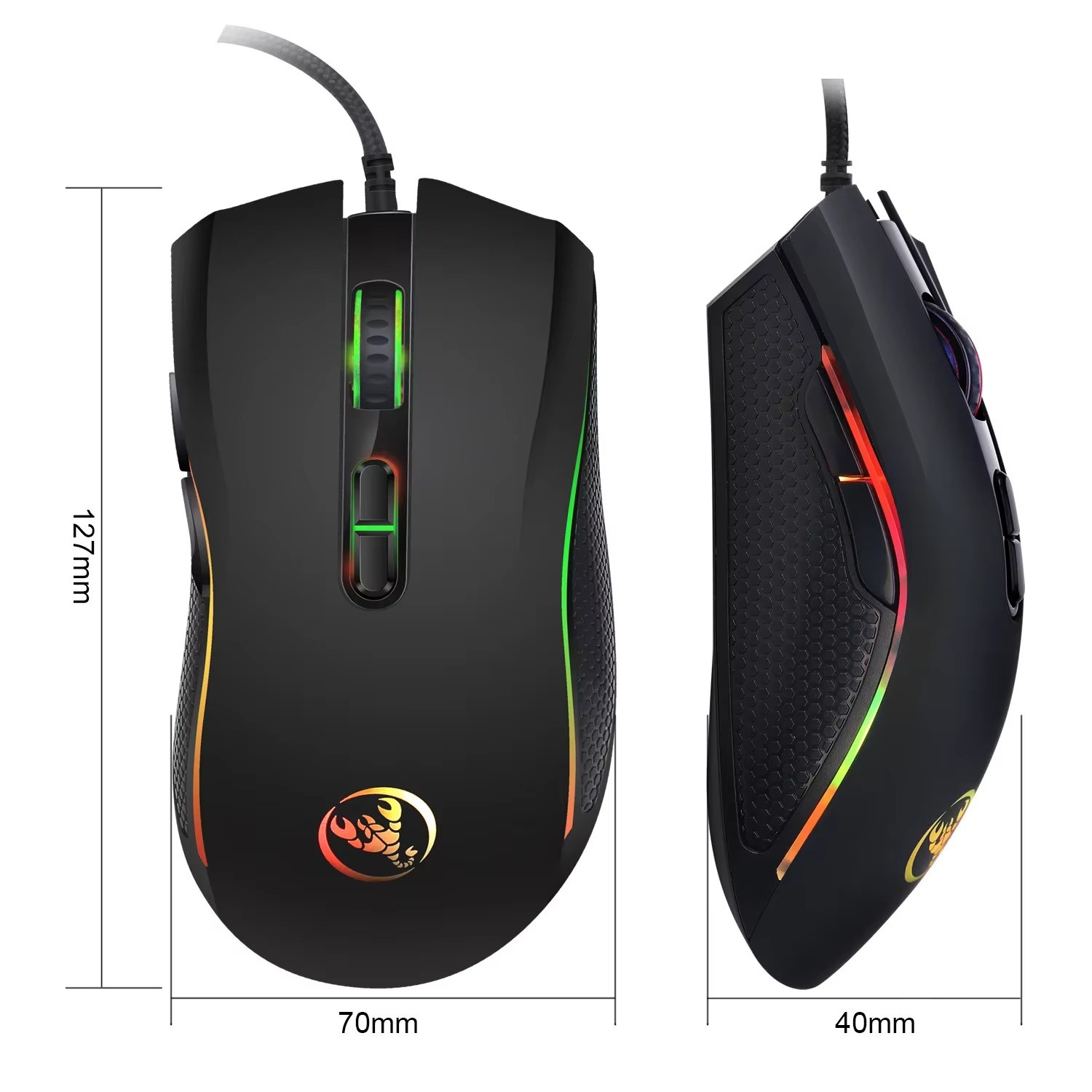 RGB Gaming Mouse 3200 DPI Ergonomic Optical Wired 7 Button LED for PC Gamer