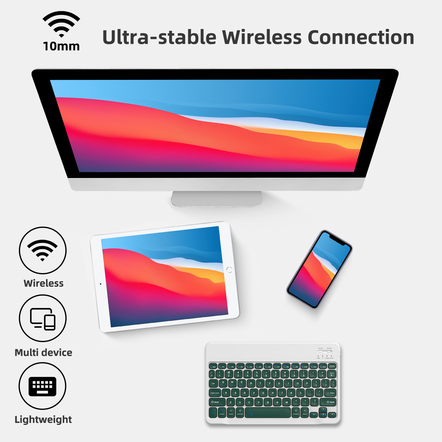 Slim Bluetooth Keyboard Type-C Fast-Charging Port For Android Windows IOS Mac