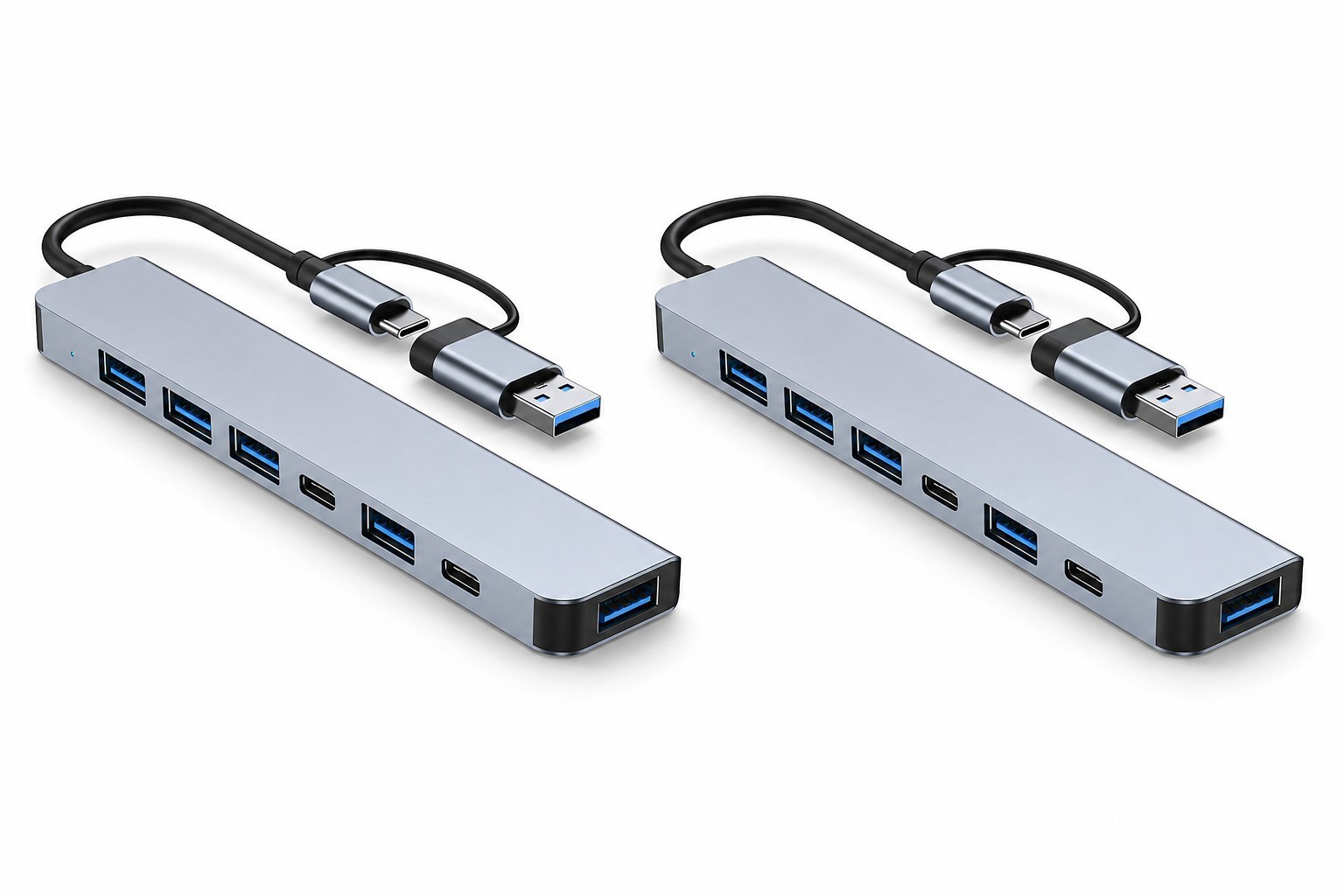 2 Pack 7-in-1 USB C Hub Multiport Adapter USB 3.0 USB 2.0 Splitter Dock Gray