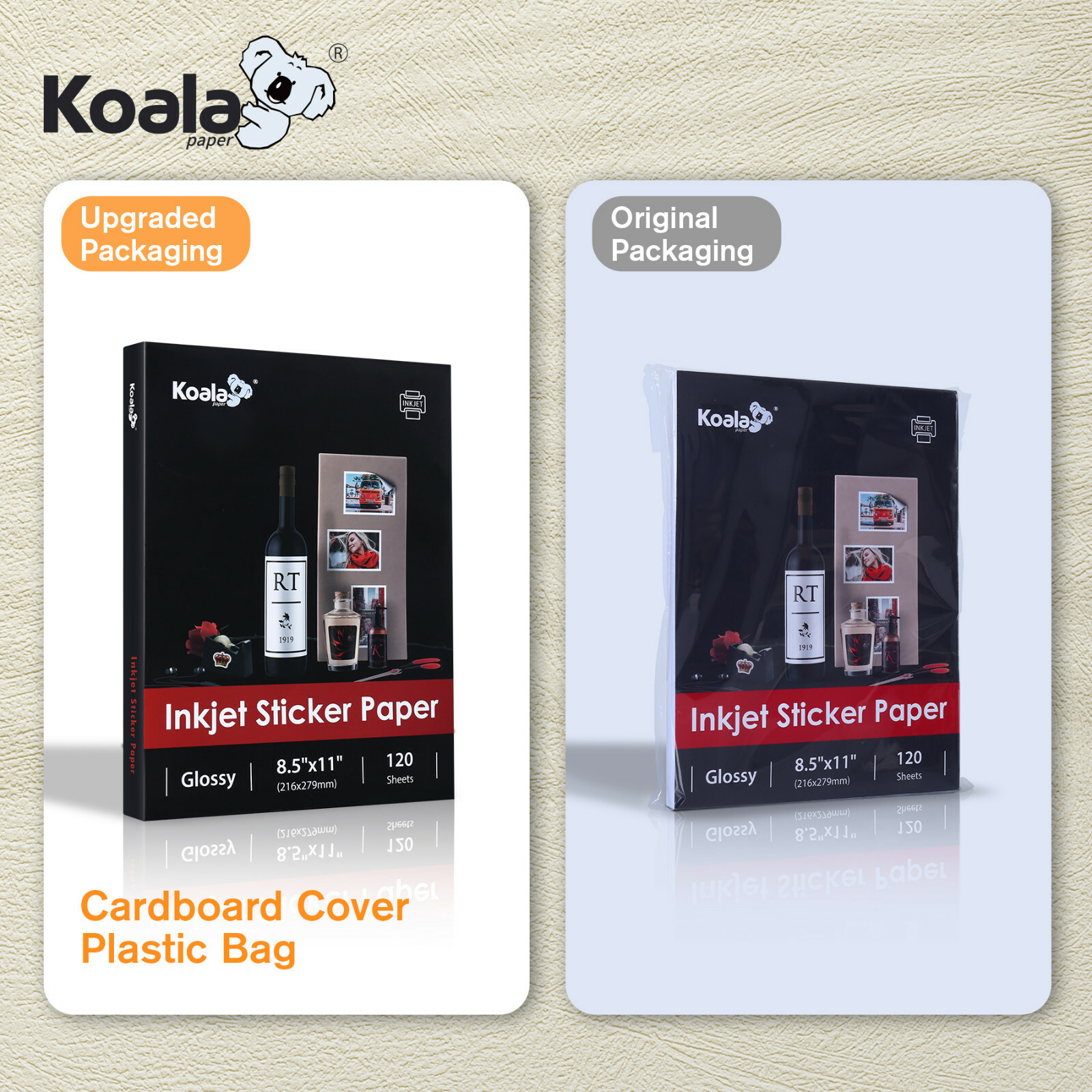 Koala Glossy Sticker Paper for Inkjet, Adhesive Photo Paper 8.5×11 100 Sheets