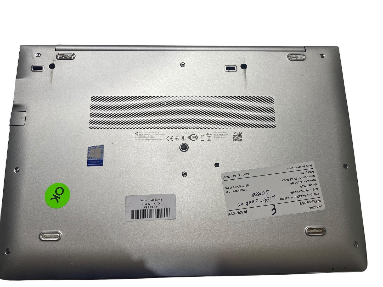 HP EliteBook 850 G5 i5 8350U 16GB 256GB Win11 Pro Laptop Grade F TS
