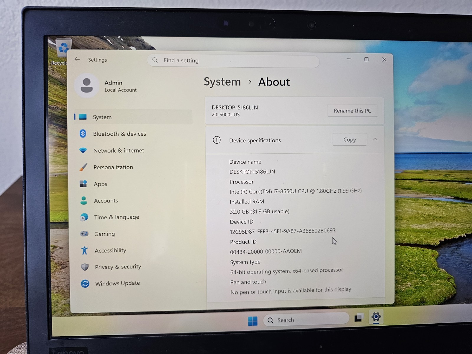 Lenovo ThinkPad T480 Intel Core i7 8550U 32GB Ram 1TB SSD 14″ 4K IPS Win 11 Pro