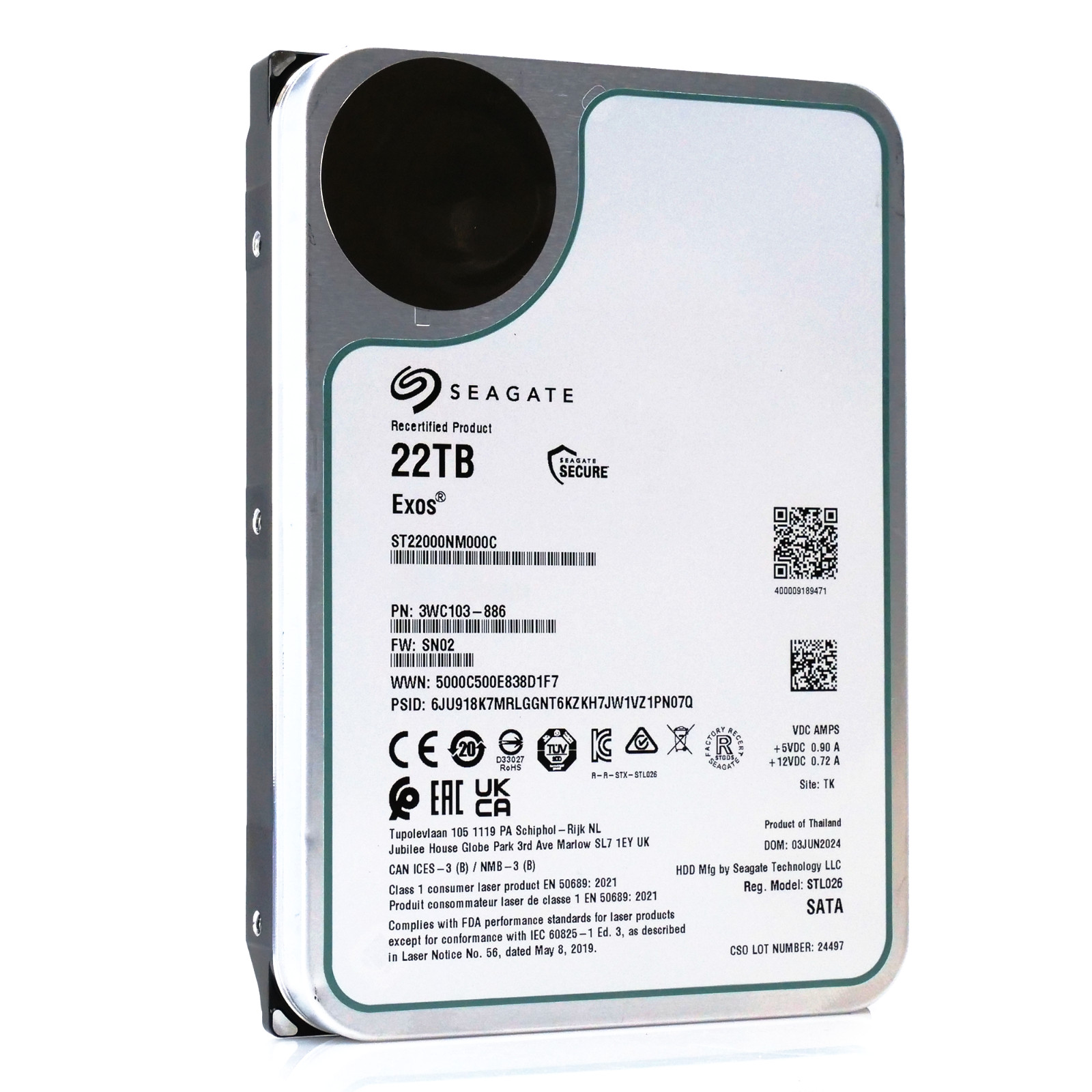 Seagate Exos 22TB SATA HDD ST22000NM002C 7.2K RPM 6Gb/s 3.5in