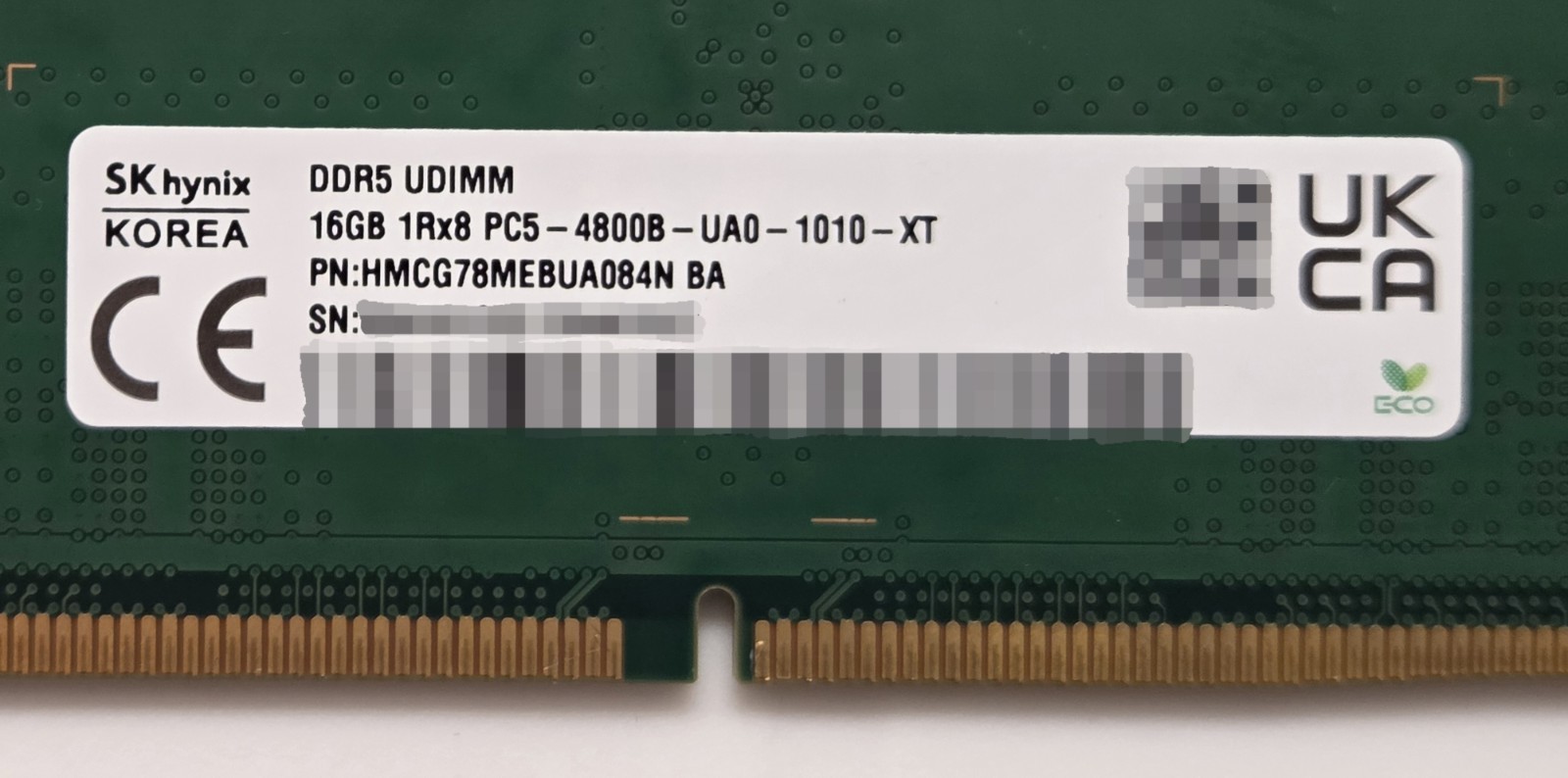 SK hynix 16GB DDR5-4800 UDIMM RAM HMCG78MEBUA084N BA Last Known Working