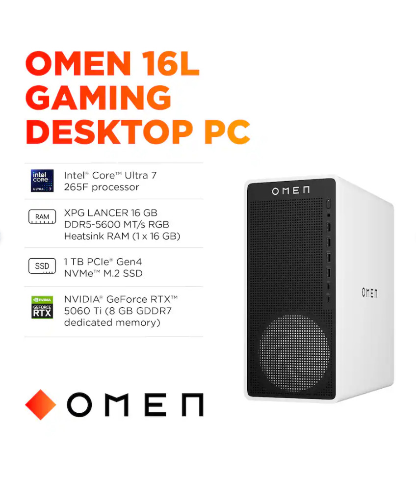 HP OMEN – Intel Core Ultra 7 265F 2025 – 16GB DDR5 Memory Computer with Monitor