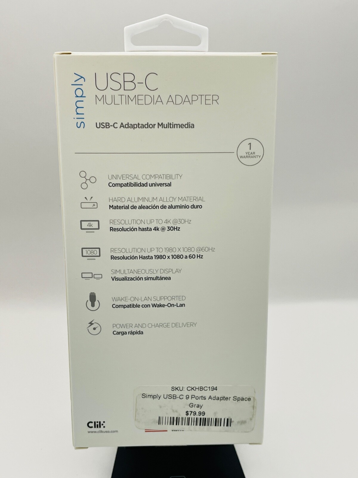 USB-C 9 port adapter BY CLIK, USB 3.0, VGA, HDMI, RJ45, SD/TF, Power Delivery