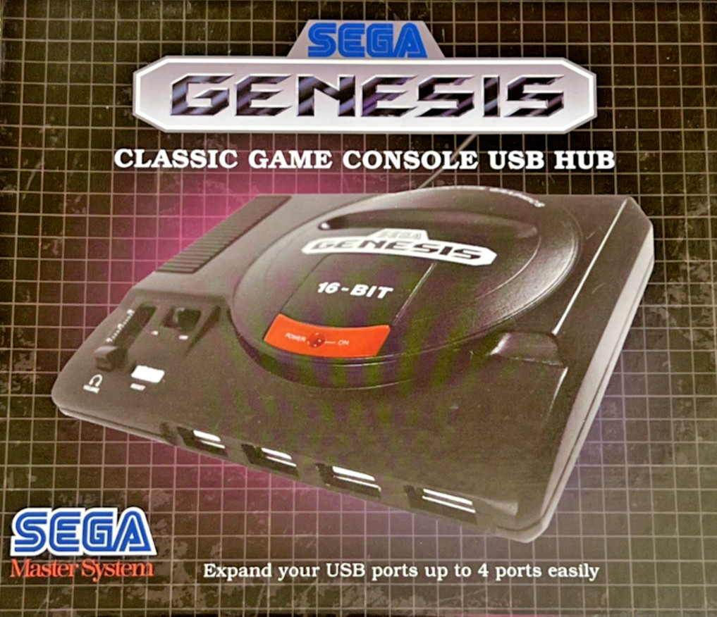 SEGA Classic Game Console Design USB Hub Splitter Box 4-Port Black New Gaming