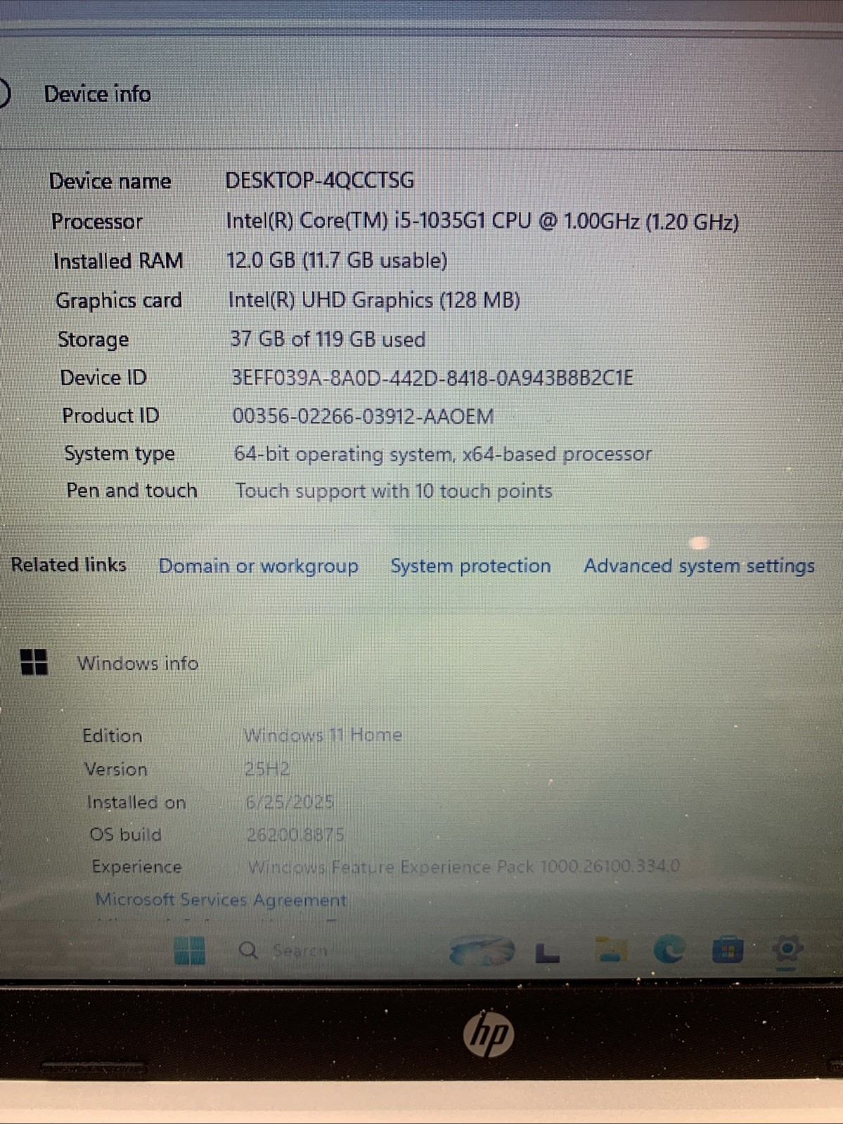 HP Laptop 15-dy1043dx 15.6″ Touch i5-1035G1 1.2GHz 12GB RAM 128GB SSD Win11