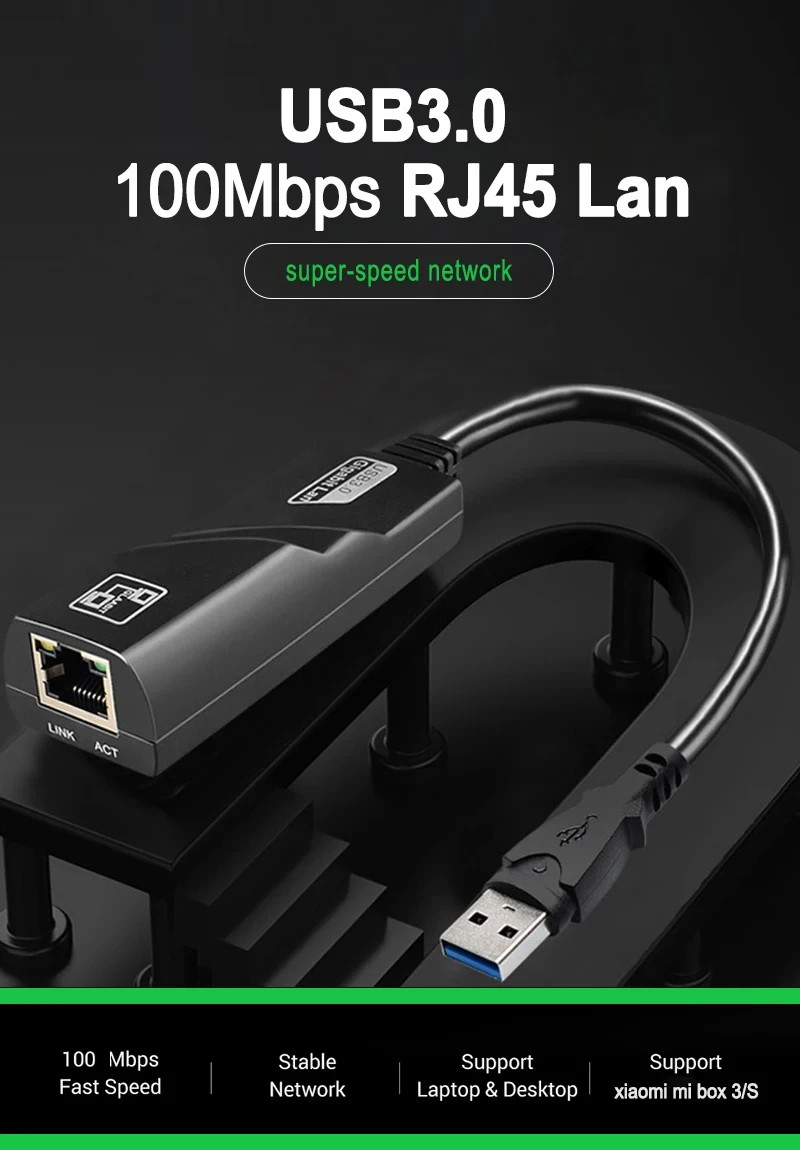 USB 3.0 Gigabit Ethernet LAN RJ45 1000Mbps Network Adapter For Windows PC Mac