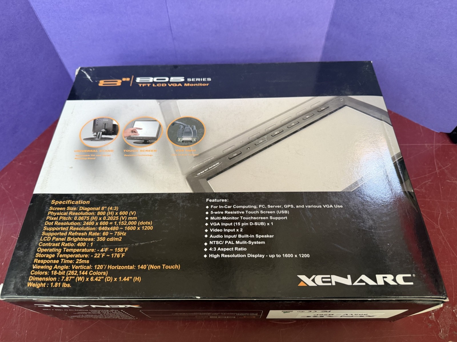 New Open Box Xenarc 805YV 8″ Portable LED LCD Display Monitor, VGA, 4:3 Aspect