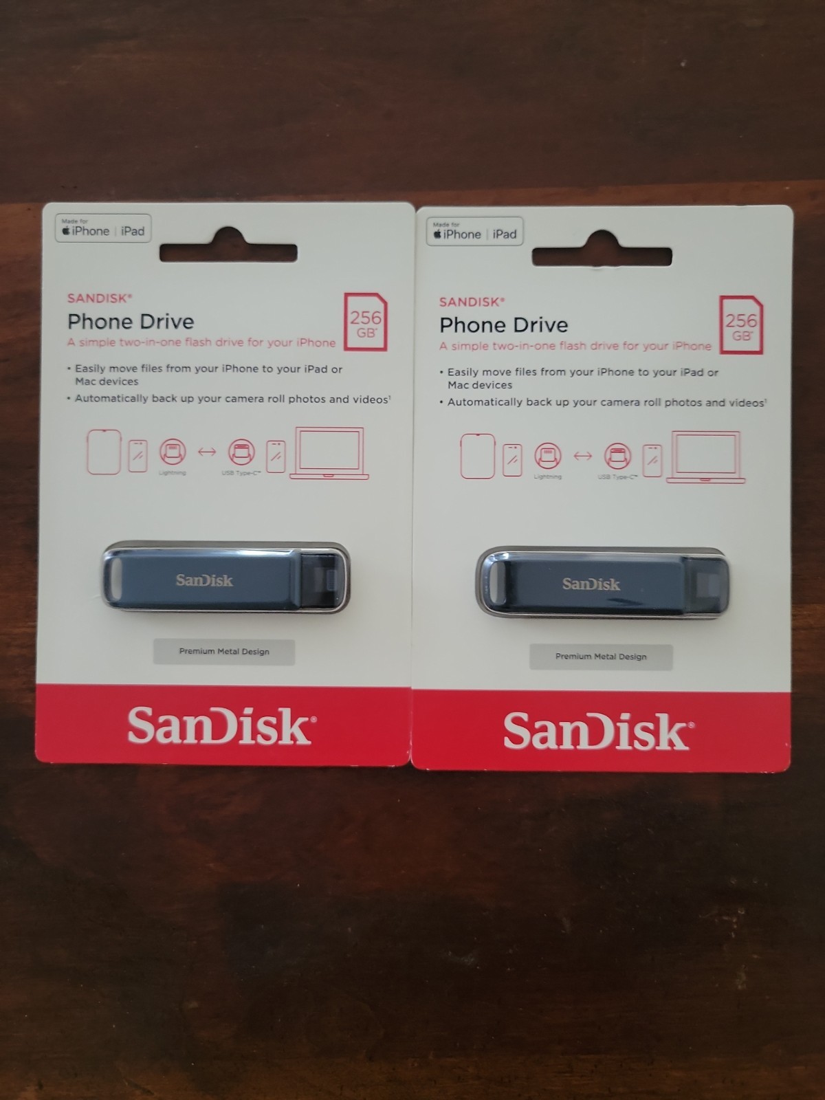 SanDisk SDIXD0N-256G-AW6ME Phone Drive 256GB Flash Drive for iPhone Lot of (2)