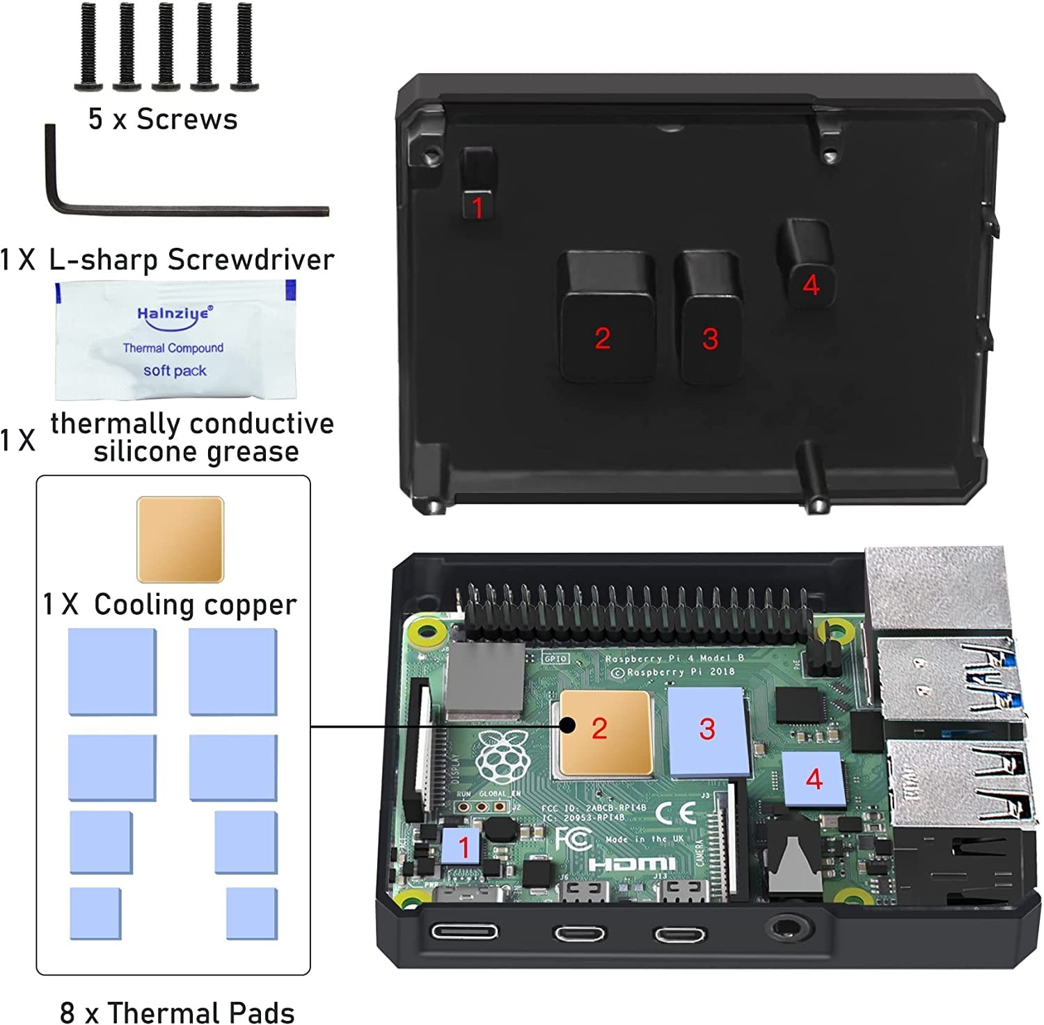 Raspberry Pi 4 Case, Aluminiun Raspberry Pi Case Passive Cooling with Heatsin…