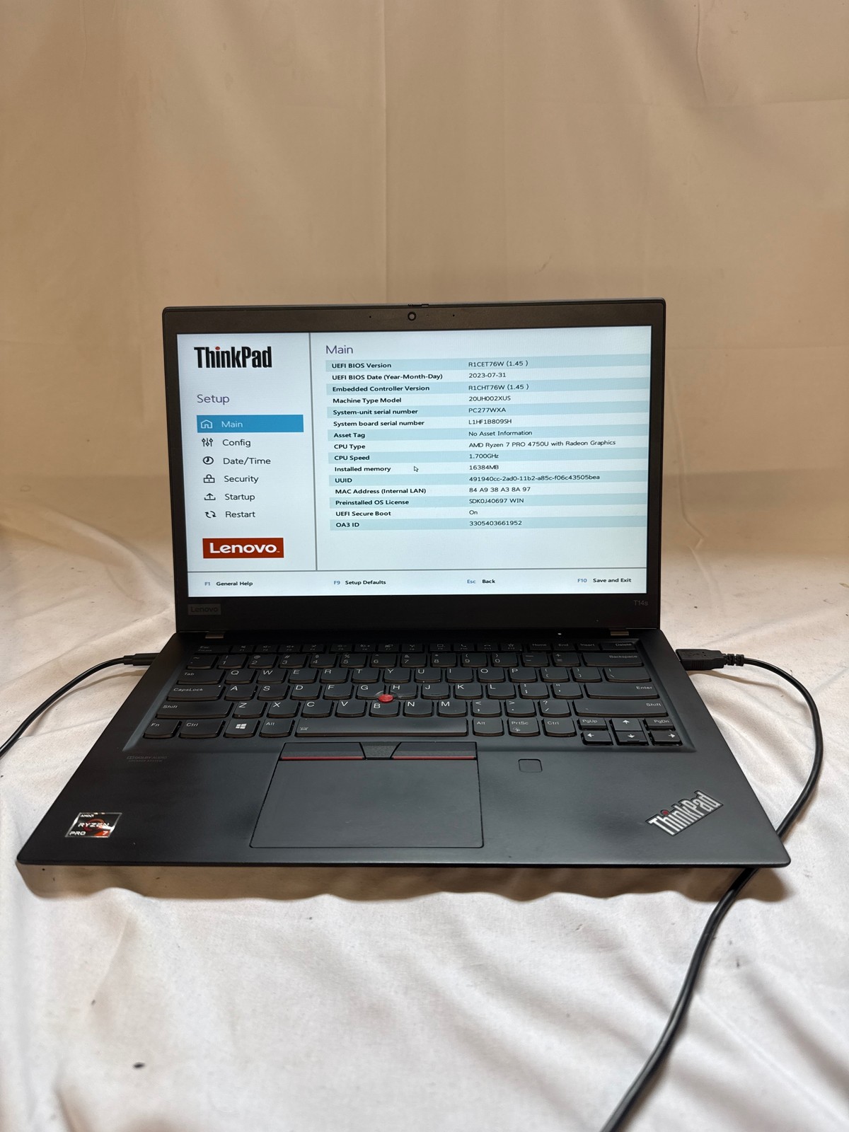 Lenovo ThinkPad T14 Gen 1 AMD Ryzen 7 PRO 4750U 16GB No Drive 14″ Bad Keyboard