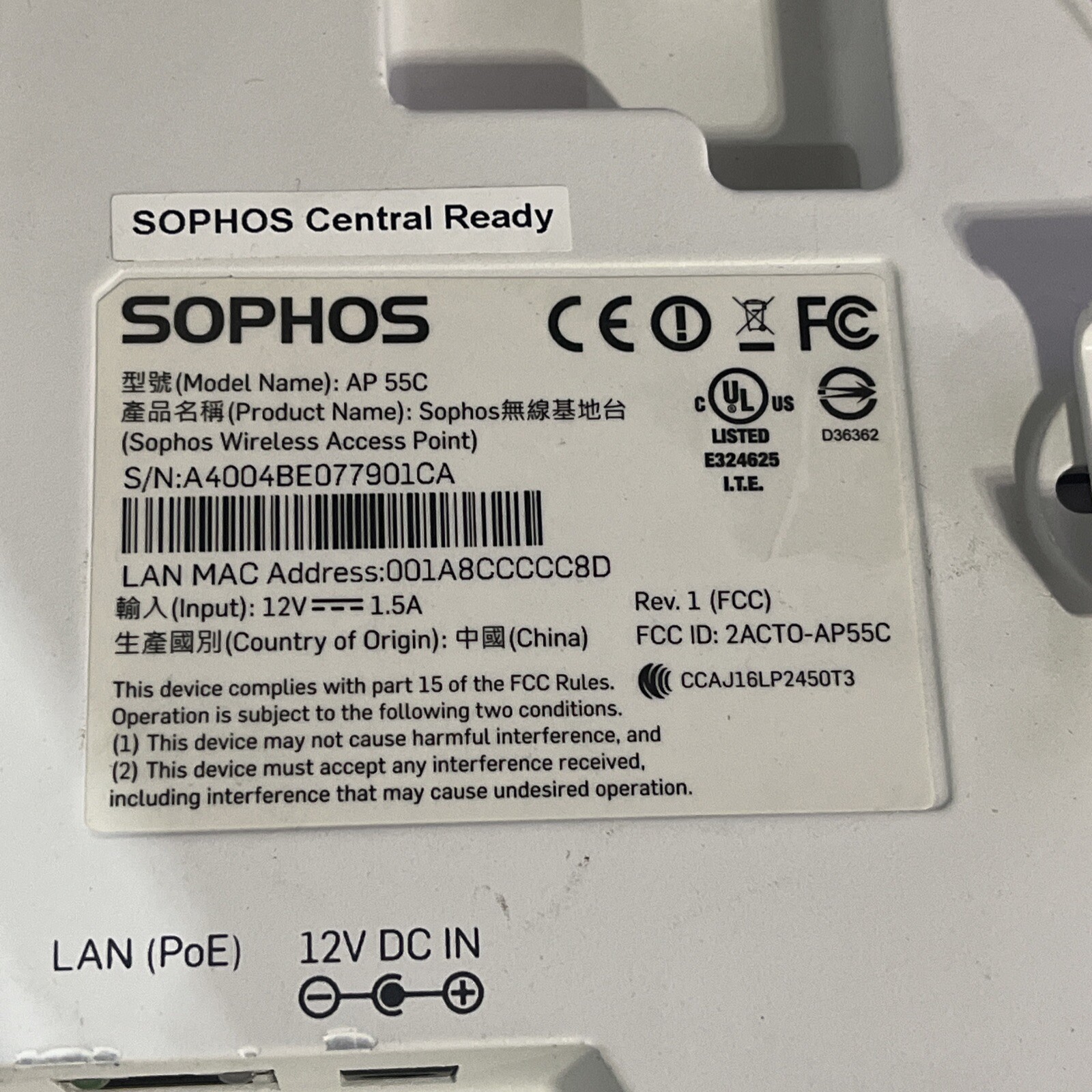 LOT OF 2 SOPHOS AP 55C HARDWARE