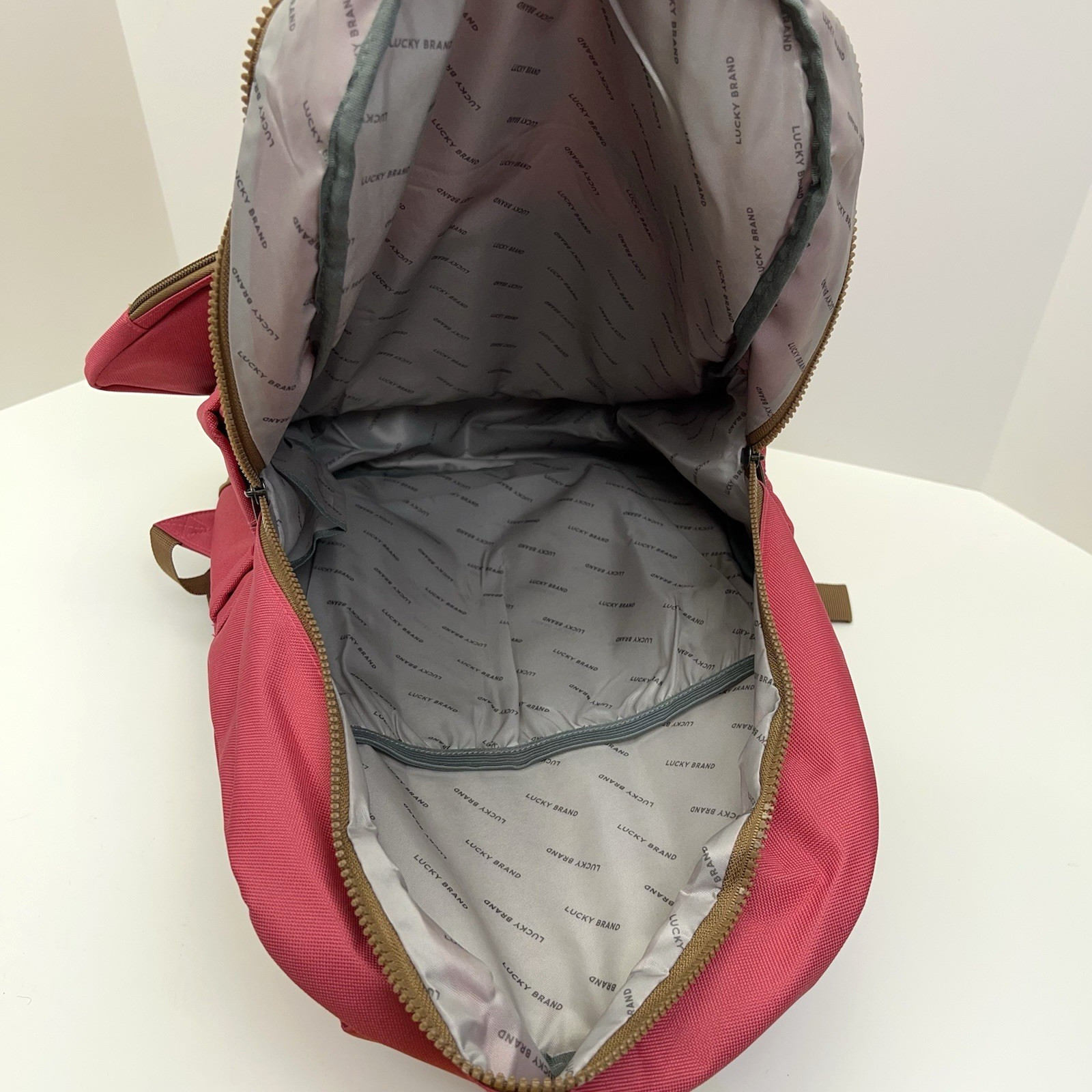 LUCKY BRAND Backpack 15″ Laptop Mini Bookbag Charm Patches Pink Canvas Urban NWT