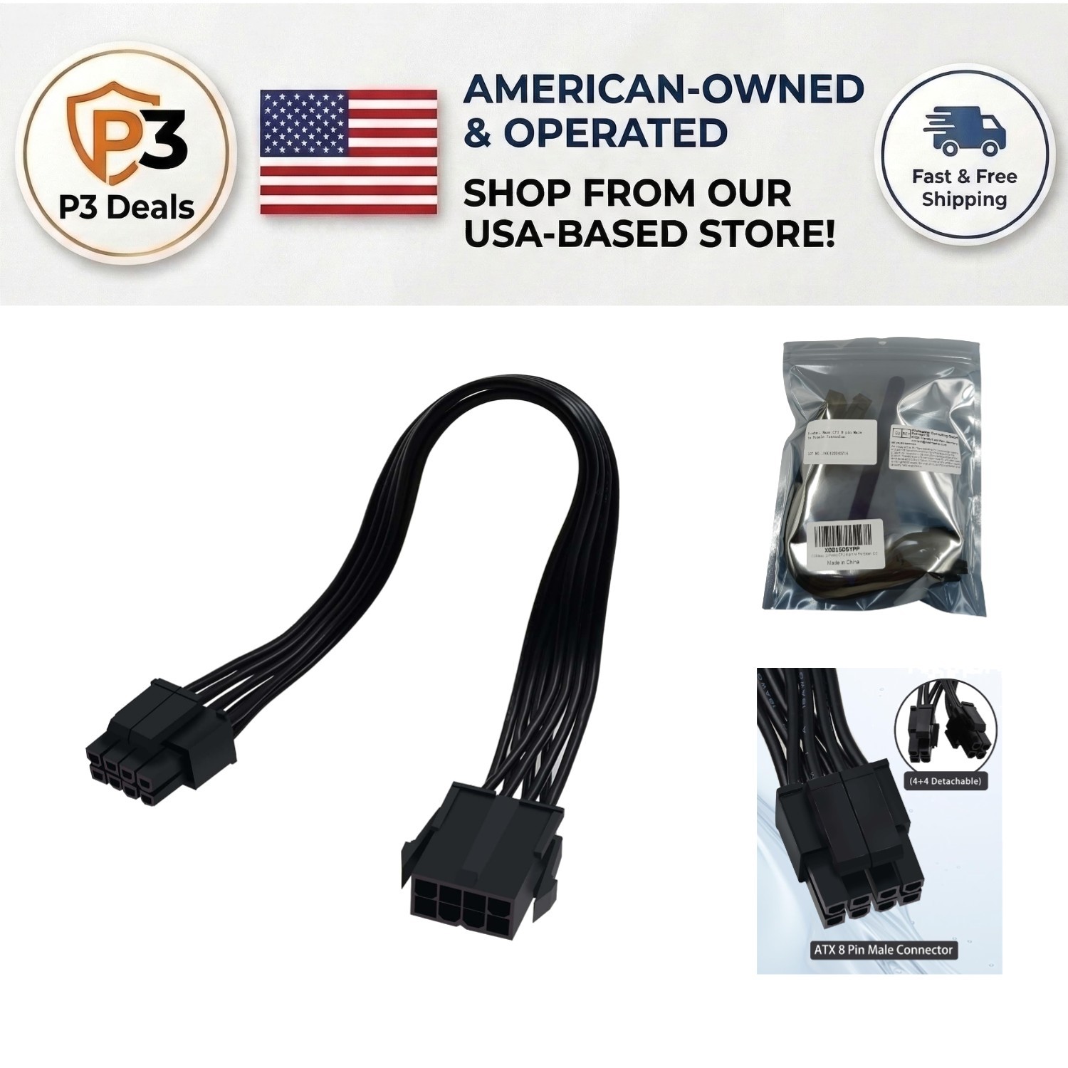 9.5-Inch CPU 8 Pin Extension Cable – 2 Pack Tangle-Free for Optimal Power Supply
