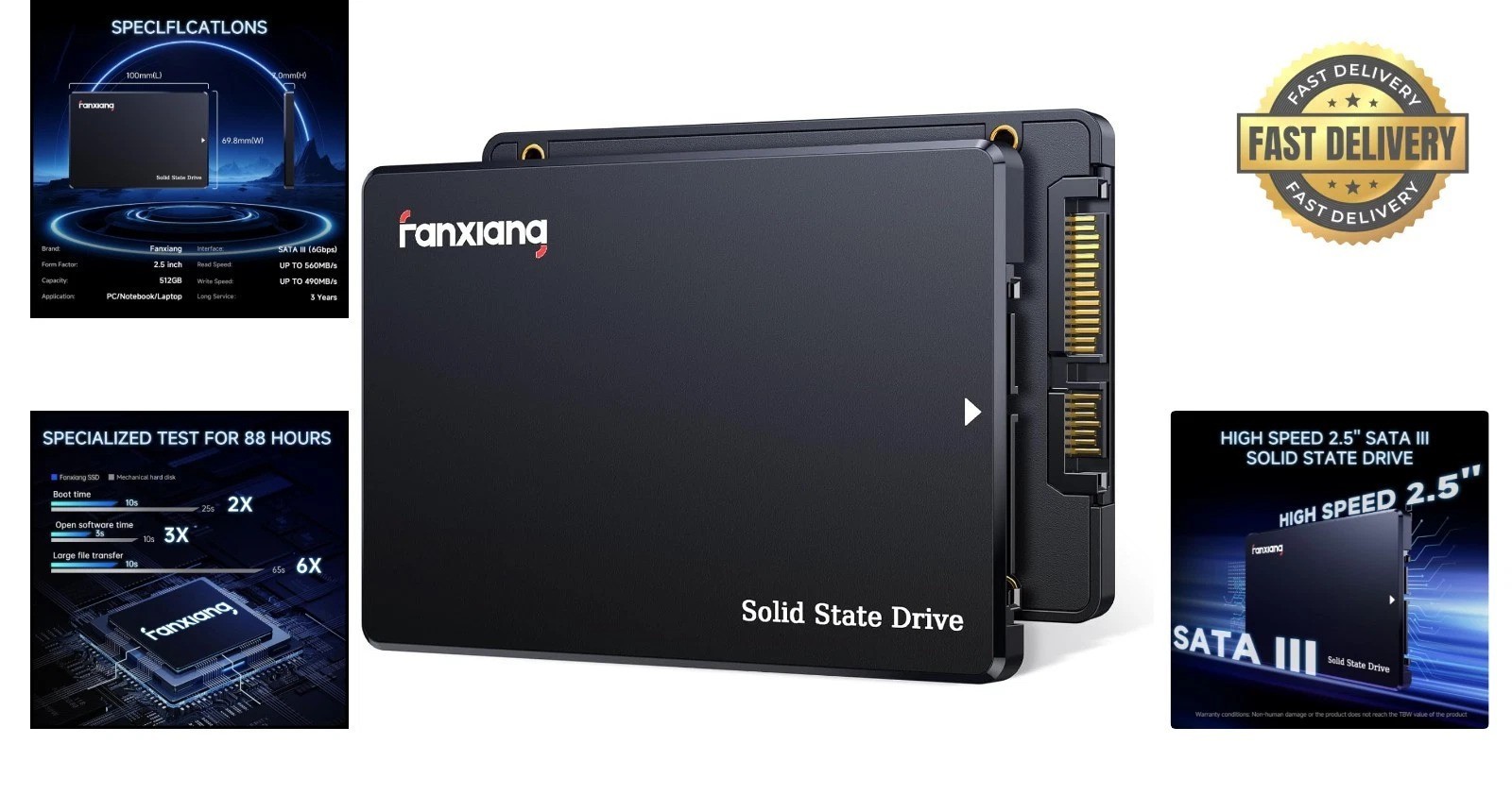 512GB SATA III 2.5” SSD – Lightning Fast 560 MB/s Read Speed – Shock Resistant