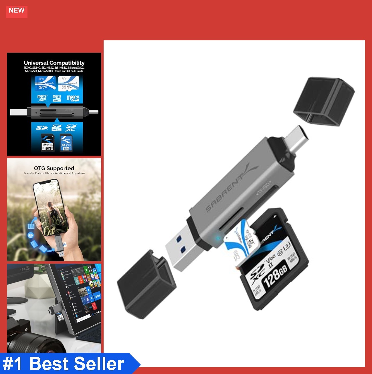 SD Card Reader USB C USB A 3.0 Dual Slot Micro SD for Laptop PC Android