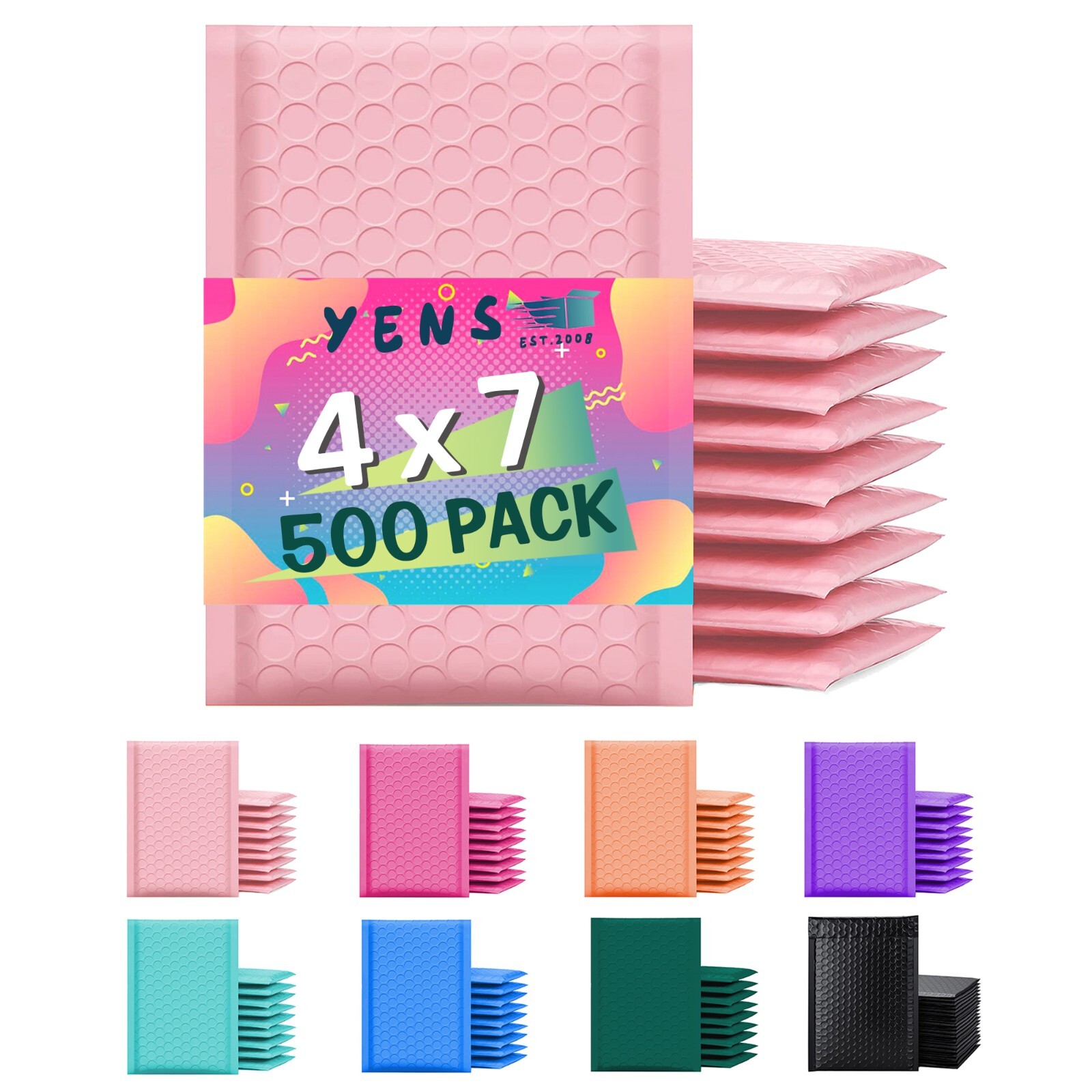 Yens® 500 #000 Poly Bubble Padded Envelopes Mailers 4 X 7 -Light Pink