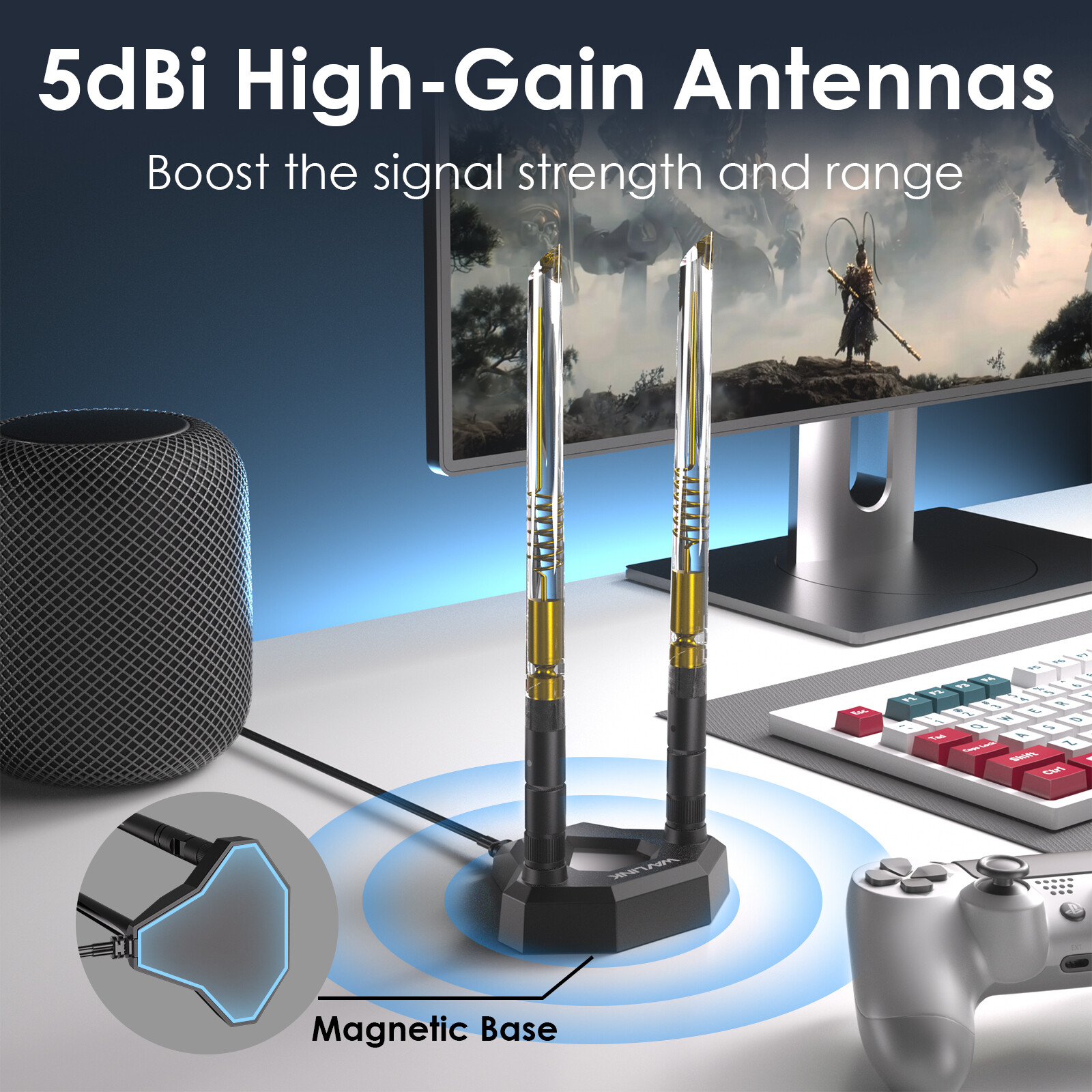 Tri-band WiFi 6E BT for WiF Router Dual Antenna with Extension Cable SMA Antenna