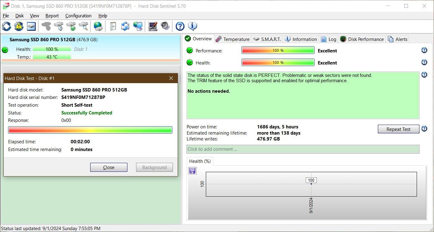 *Low Writes* Samsung 860 Pro 512GB 3D V-NAND SSD (MZ-76P512) 6Gb/s 2.5″ 7mm