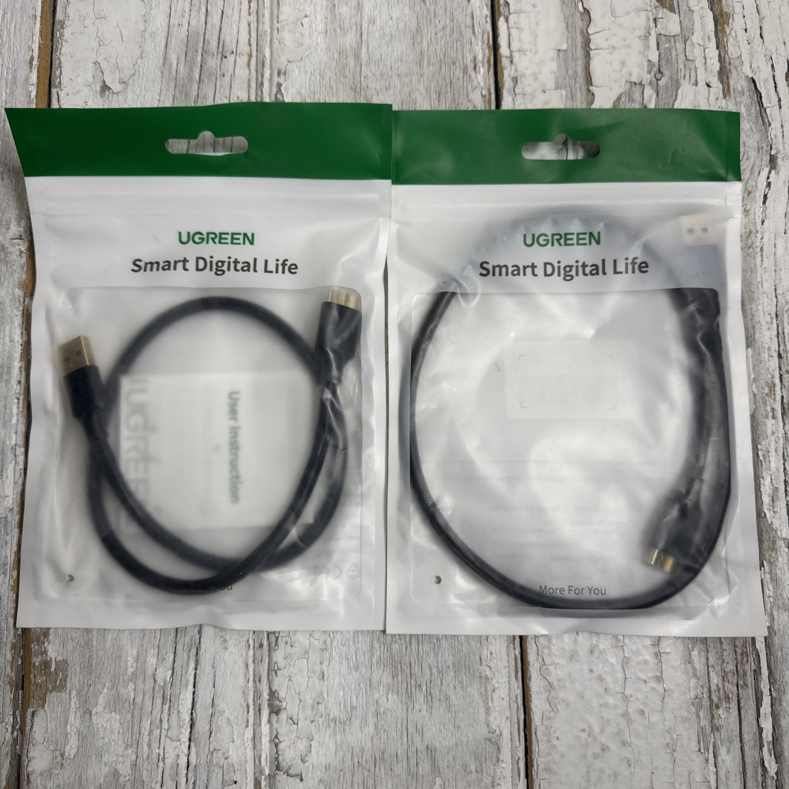 UGREEN USB 3.0 A to Micro B Cable 0.5M 1.5ft Gold Plated Lot of 2 New