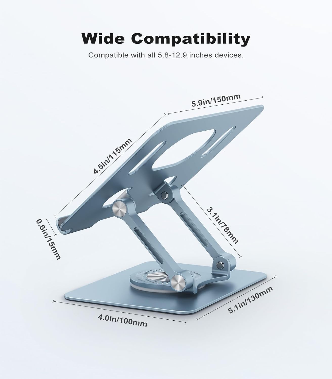 Universal Tablet Stand with Adjustable Height & 360° Swivel Base – Blue Elegance