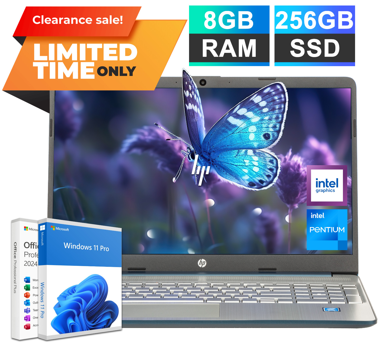 HP Laptop Notebook 15.6″ Intel Pentium N5030 8GB RAM 256GB SSD Office 2024 Pro