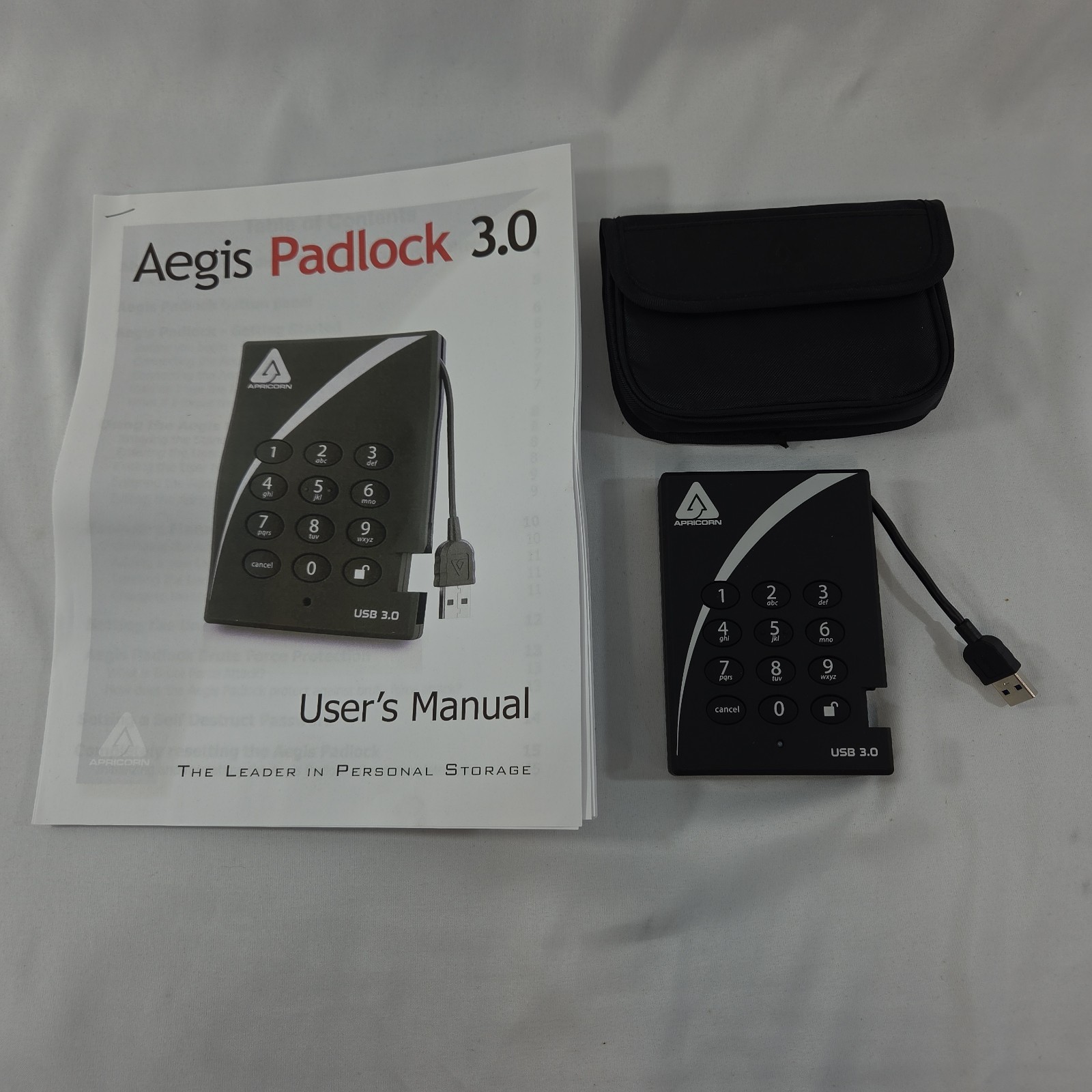 Apricorn Aegis Padlock 3 1TB USB 3.0 External Hard Drive A25-3PL256-1000 TESTED