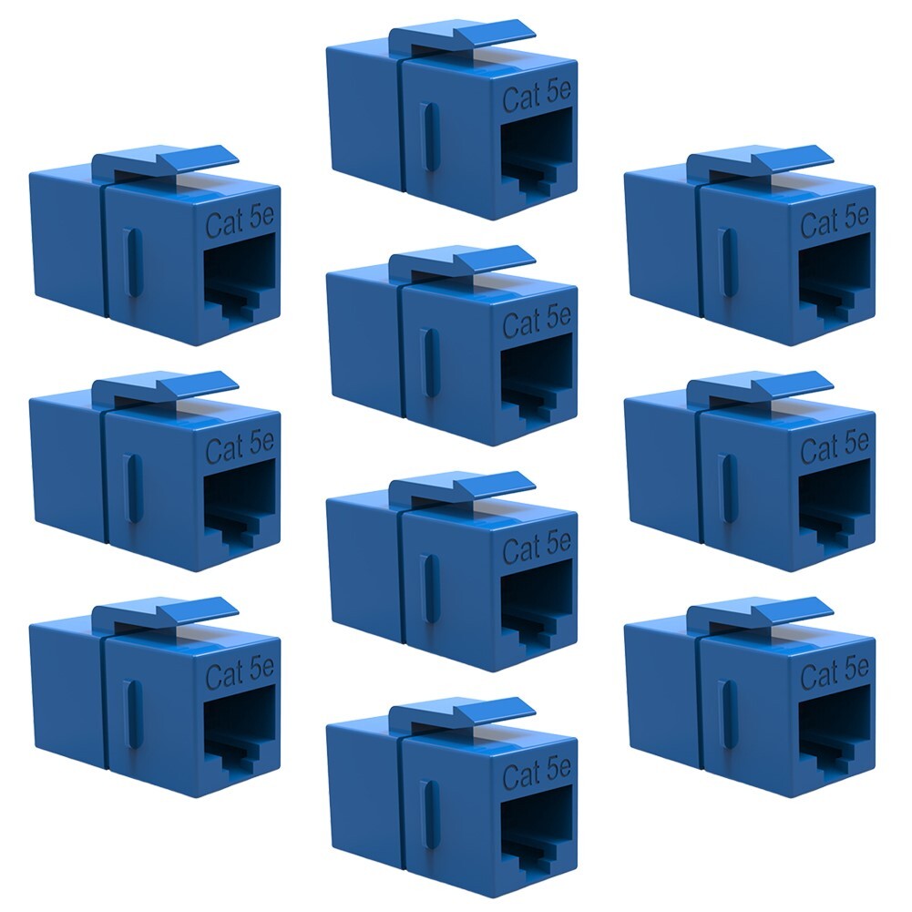 10 Pcs Cat5E RJ45 Network LAN Ethernet Keystone Jack Inline Coupler Snap-In Blue