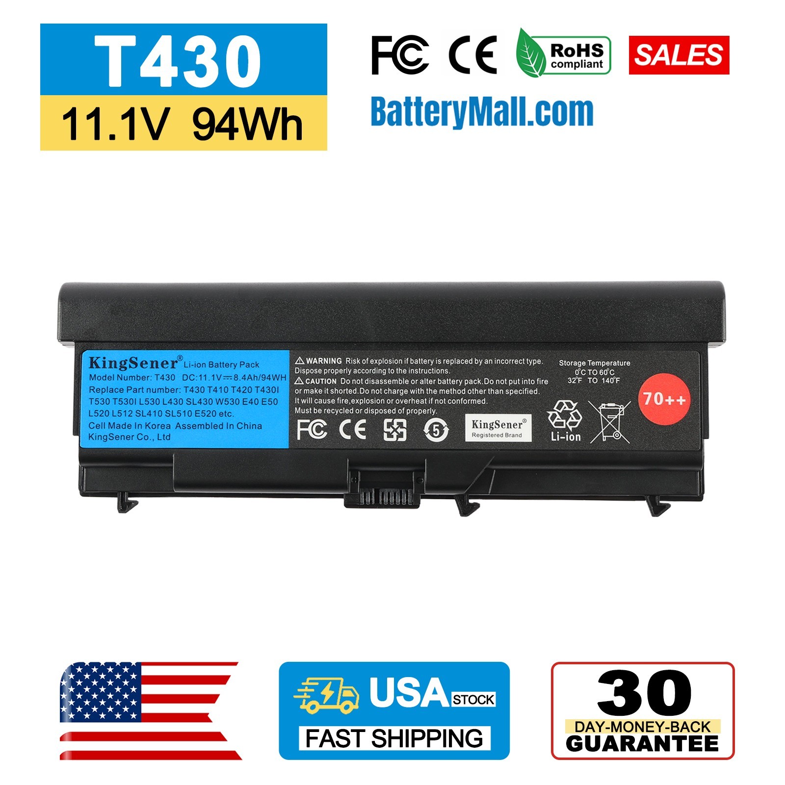 T430 94WH Laptop Battery for Lenovo ThinkPad T430I T530 T530I W530 SL430 SL530