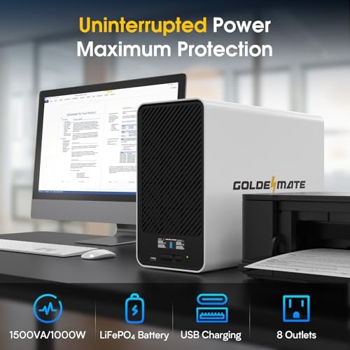 GOLDENMATE 1500VA 1000W Lithium UPS Battery Backup LiFePO4