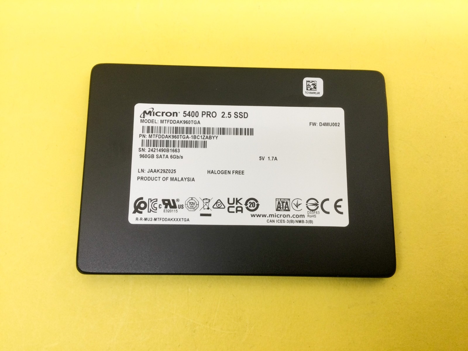 Micron 5400 PRO 960GB SATA 6Gb/s 2.5in ENT SSD MTFDDAK960TGA
