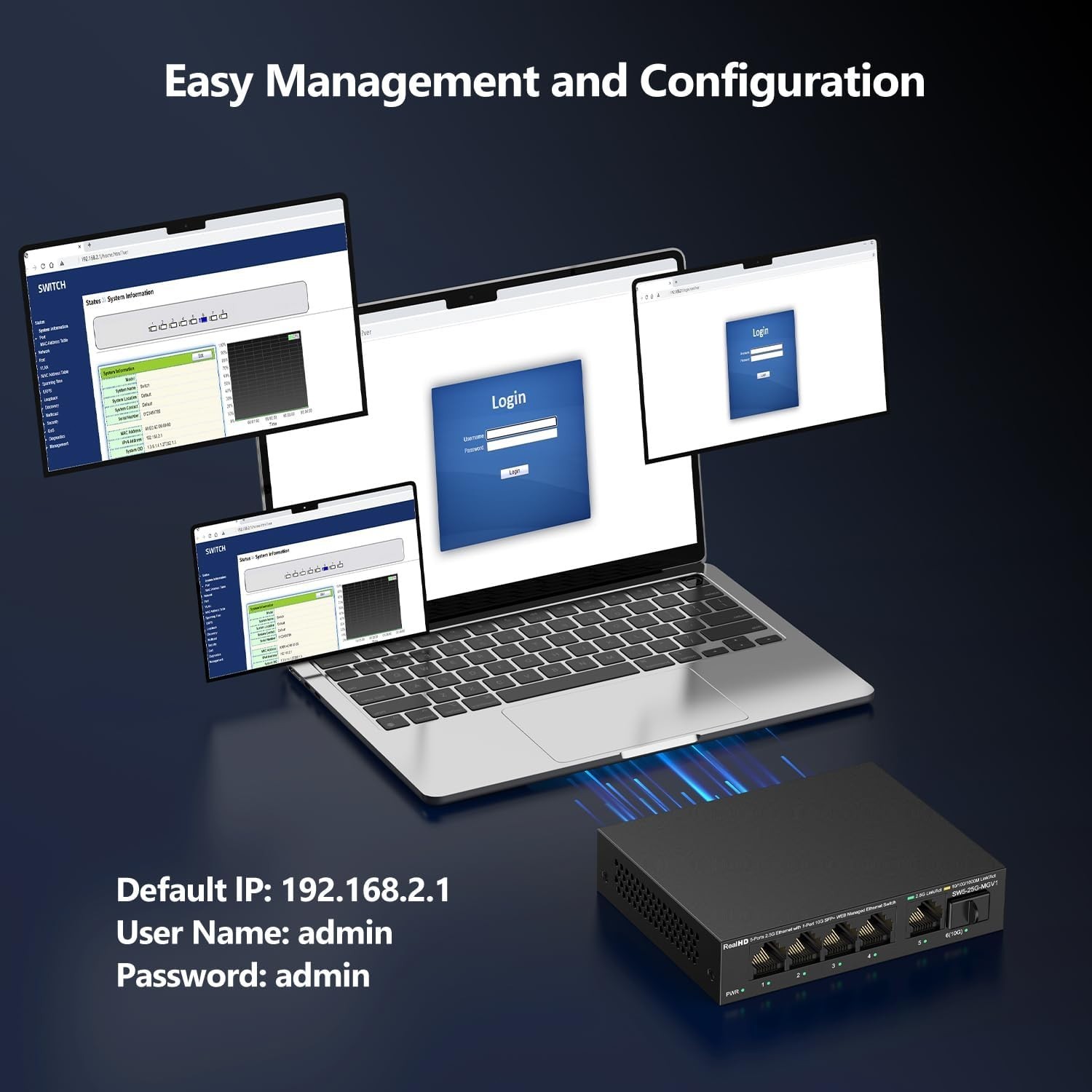 5Port 2.5G Managed Ethernet Network Switch w/1 x 10G SFP &5 x 2.5G Base T Ports
