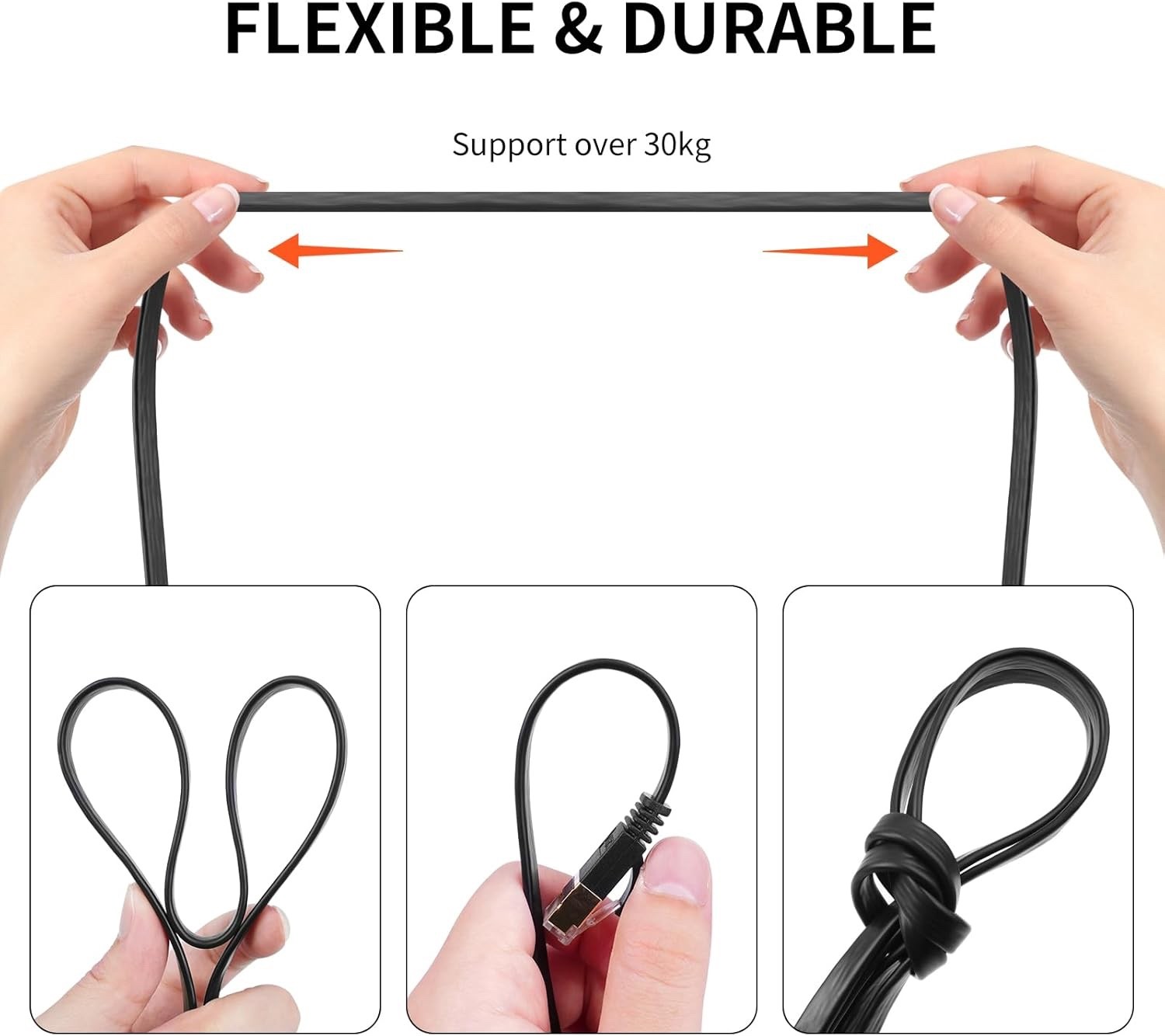 2-Pack Retractable Cat 6 Flat Ethernet Cable 6.6FT, High-Speed LAN Wire, RJ45