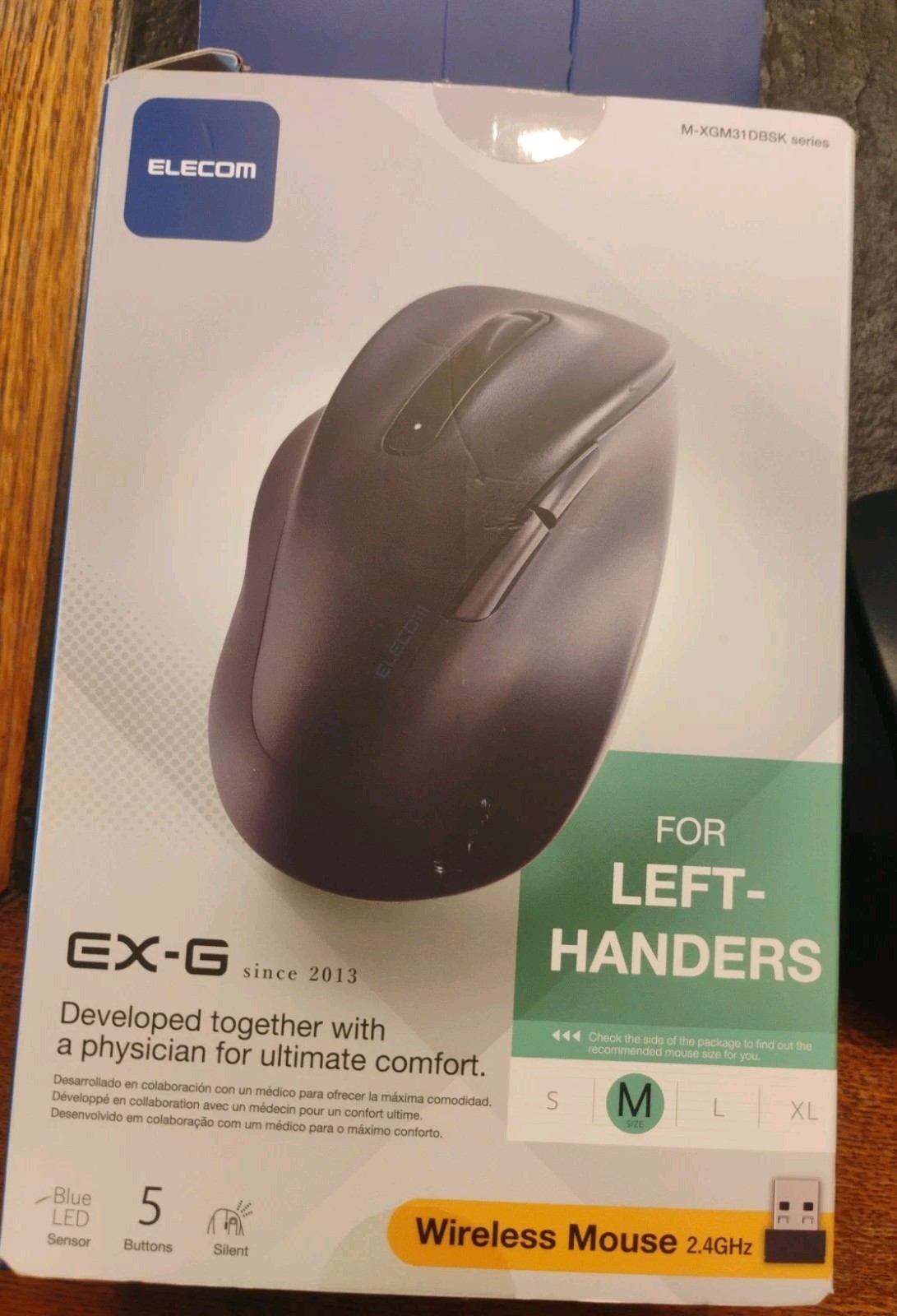 ELECOM EX-G Silent Wireless Left-Handed Mouse – Black, Size Medium, Pre-owned