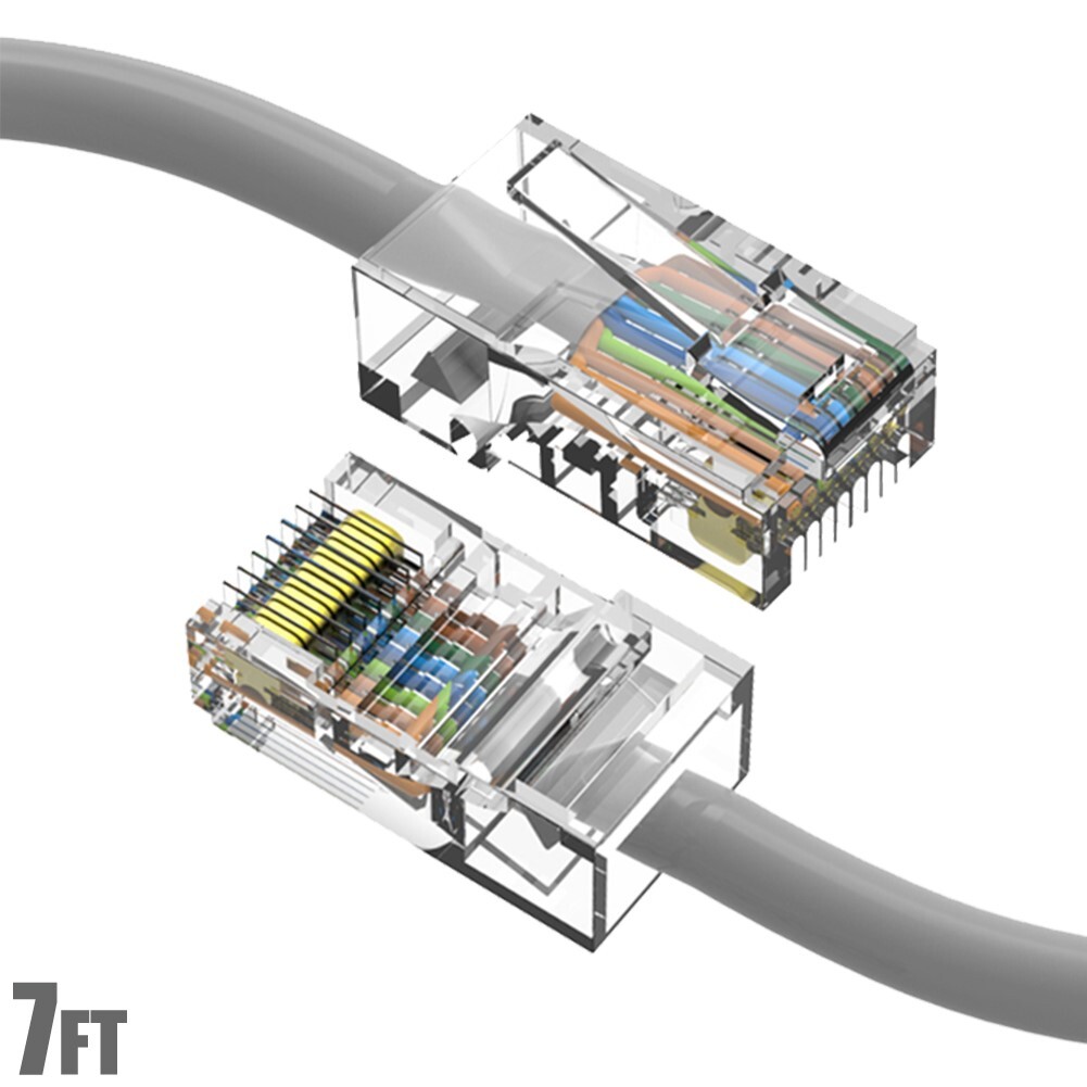 7FT Cat5E RJ45 Ethernet LAN Network Modem UTP Patch Cable Gold Non Booted Gray