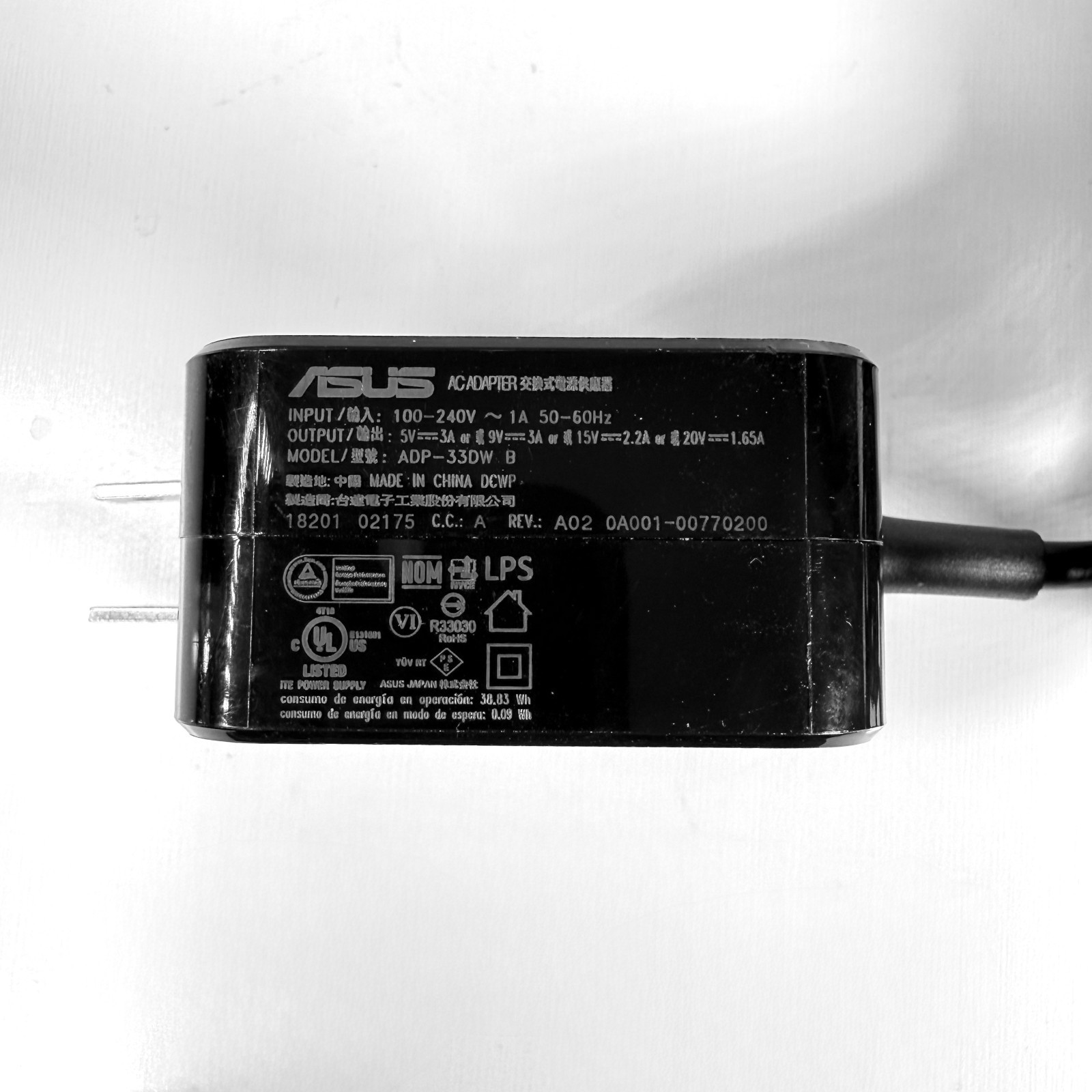 ASUS 33W USB‑C PD Wall Charger ADP‑33DW B OEM Compact Travel Adapter