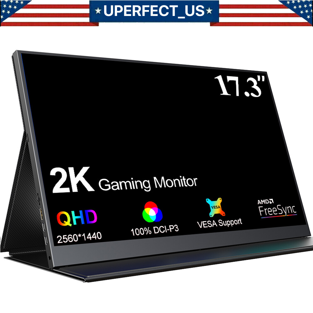 UPERFECT 17.3″ HDR 2560*1440 IPS LCD Monitor 2K USB C Mini HDMI Input Speaker US