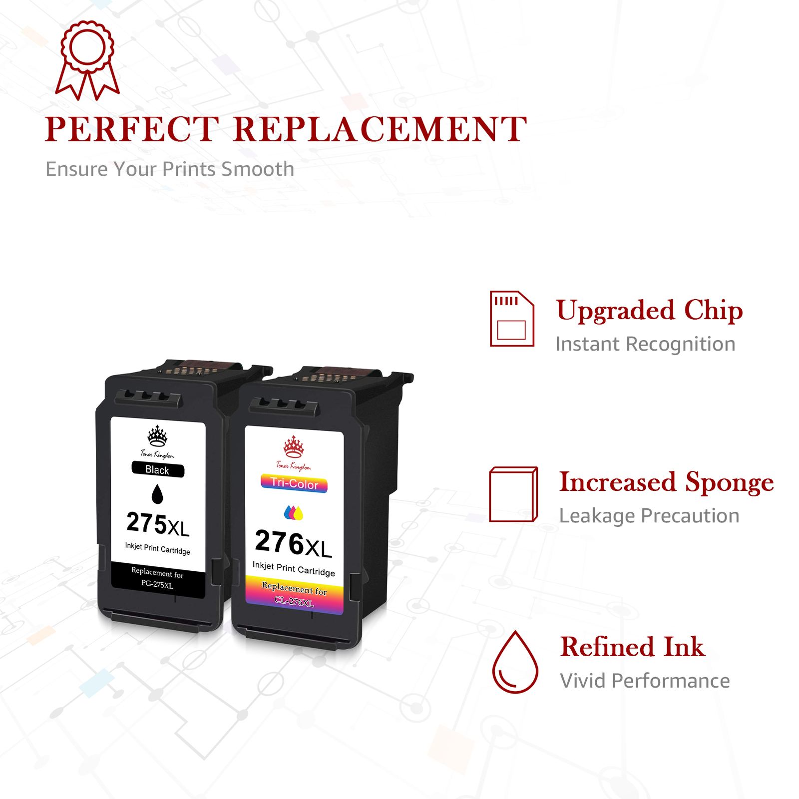 2PK PG-275XL CL-276XL Ink Cartridges for Canon TS3722 TS3522 TR4720 Printer Ink