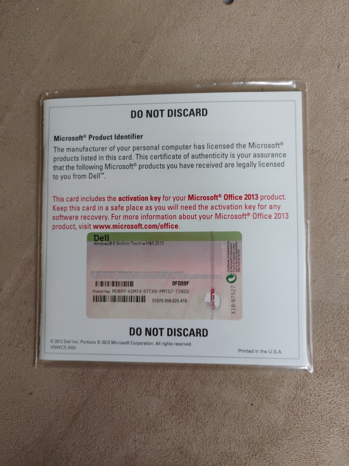 Microsoft Office Professional 2013 Full Retail Product Key Card Never Opened