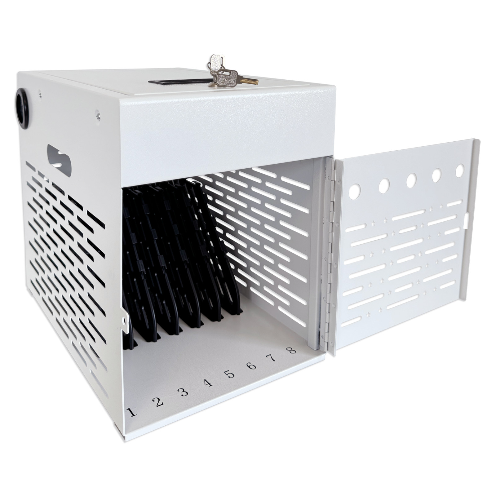 8-Device Tablet Charging Station, Lockable Steel Case Fits 14″ Chromebooks, iPad