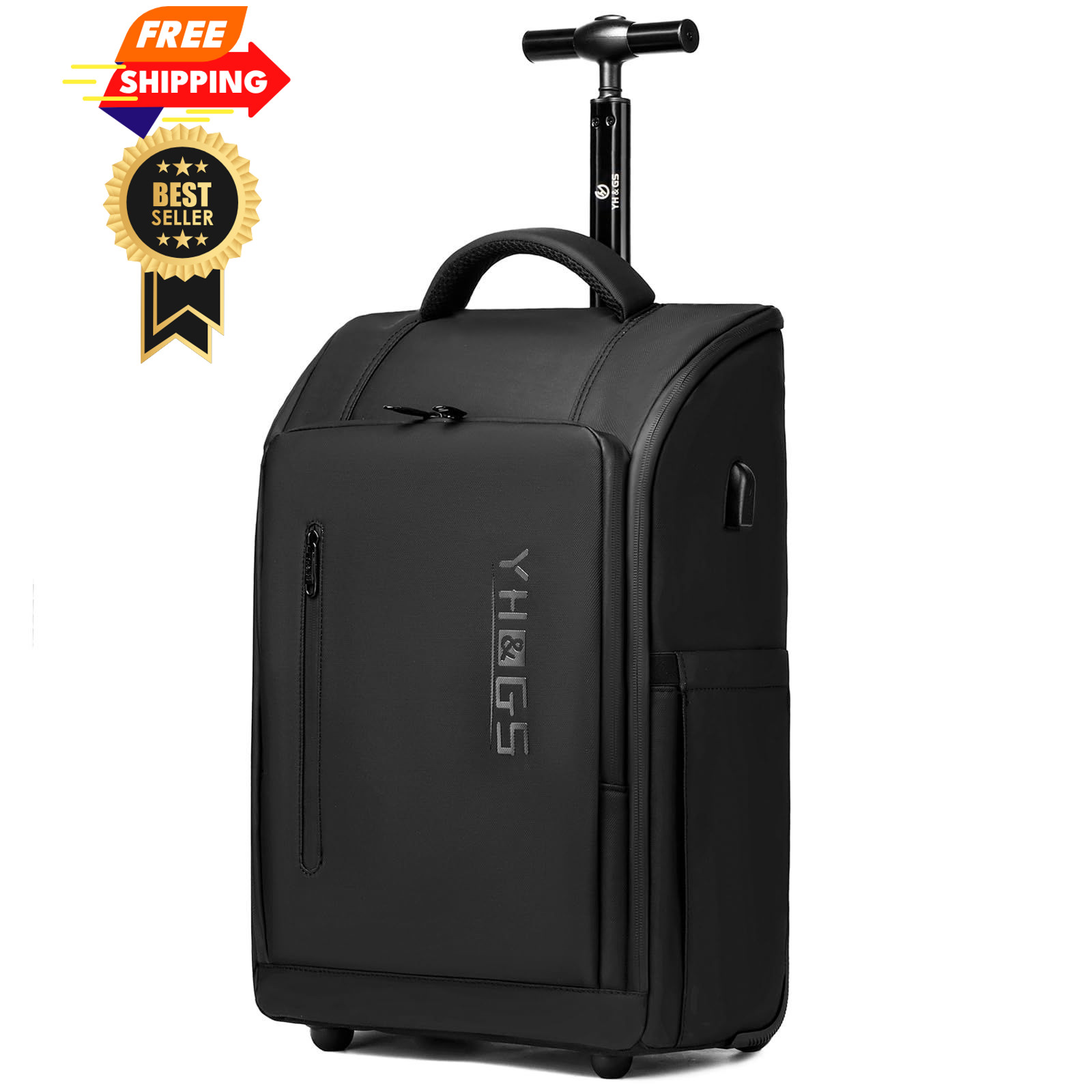 GOTECH Rolling Backpack with Wheels, Waterproof Wheeled 18x3x14 inches, Black