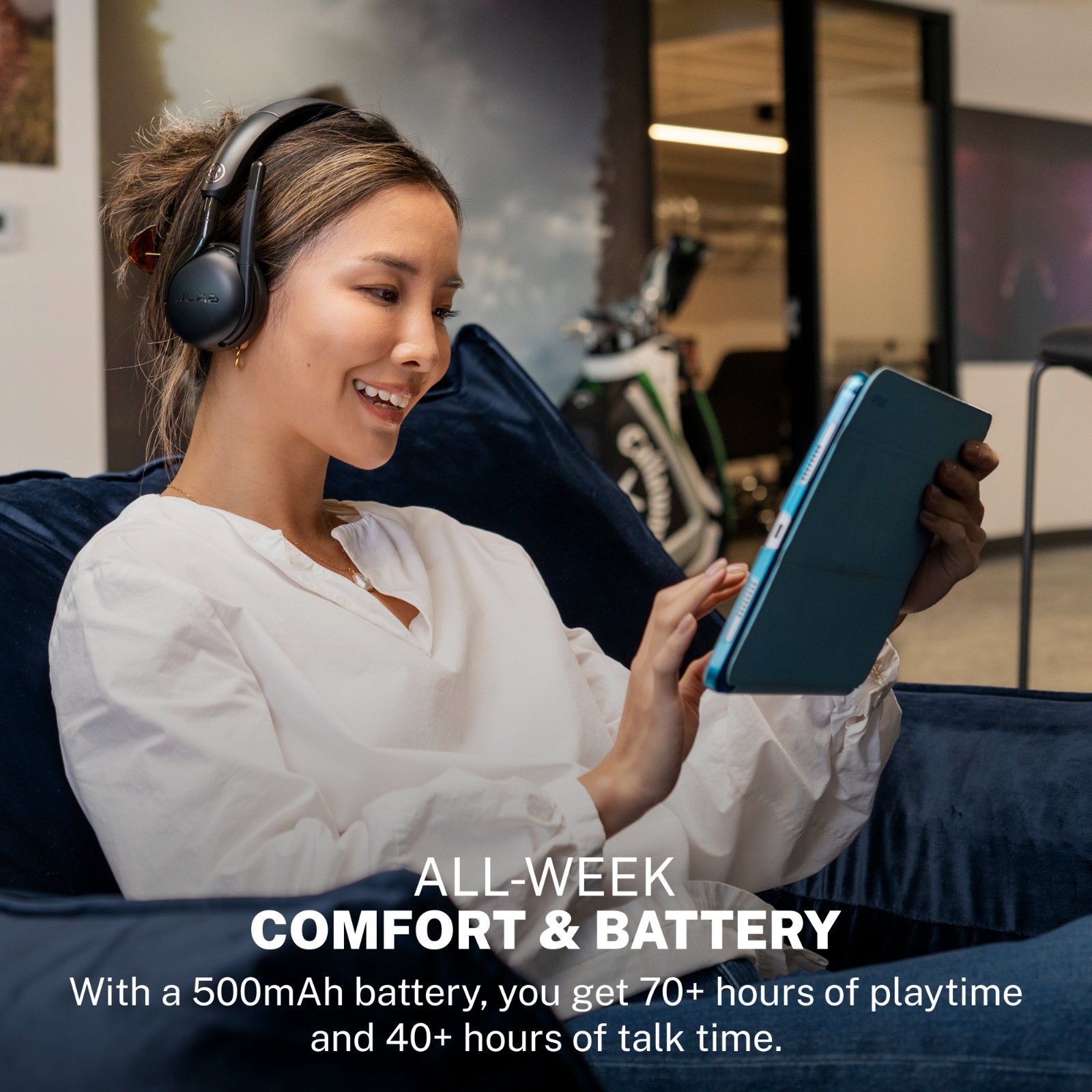 JLab GO Work 3 Wireless On-Ear Headset, Boom Mic, USB Dongle Connection