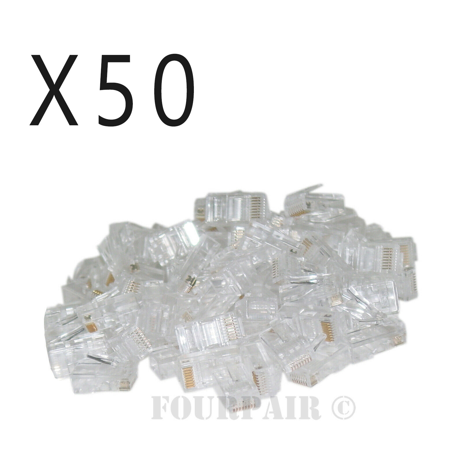 50 Pack – RJ45 8P8C CAT6 Crimp-On Connectors Plugs Ends For Solid Ethernet Cable