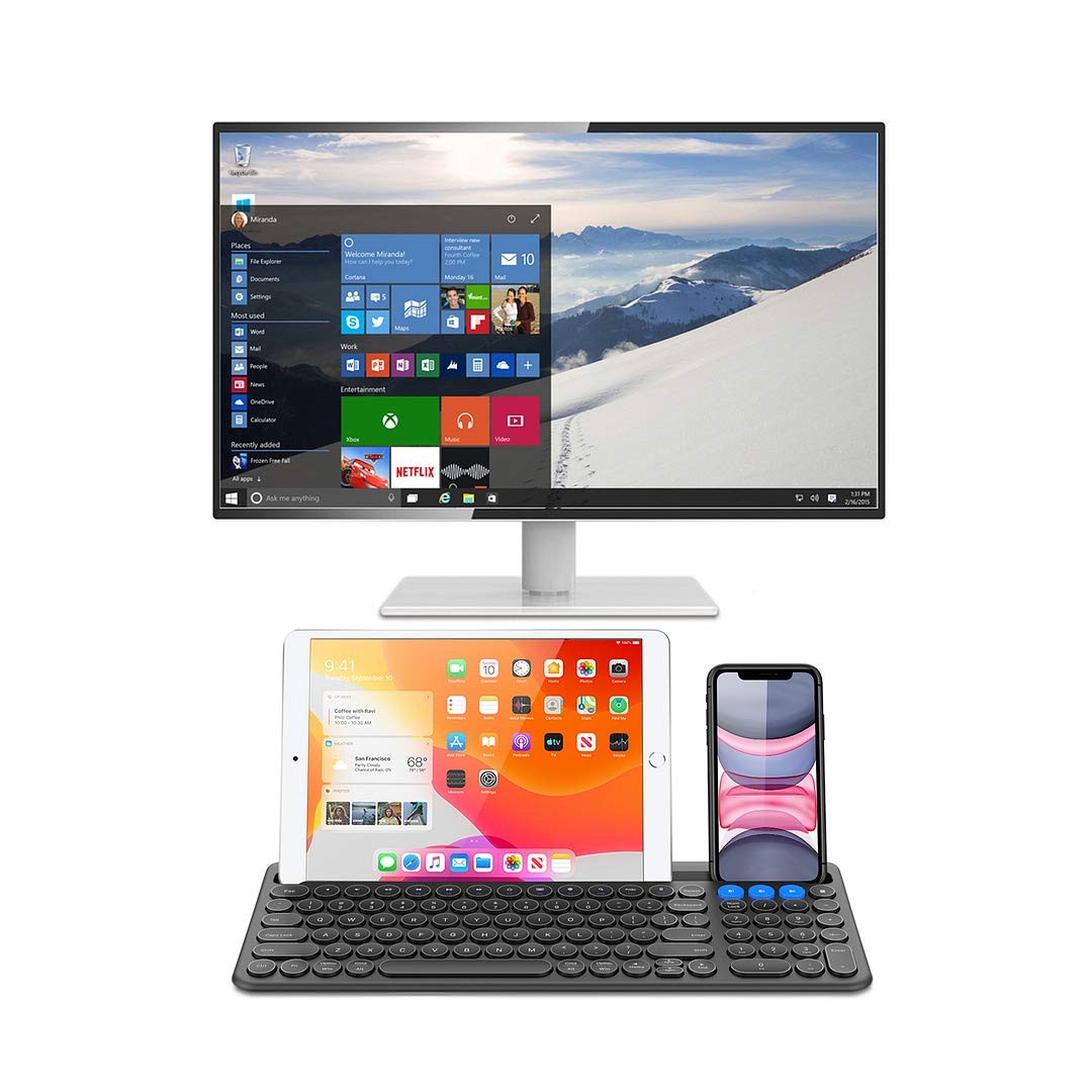 Wireless Bluetooth Keyboard BuiltIn Cradle For Windows iOS Android Mac
