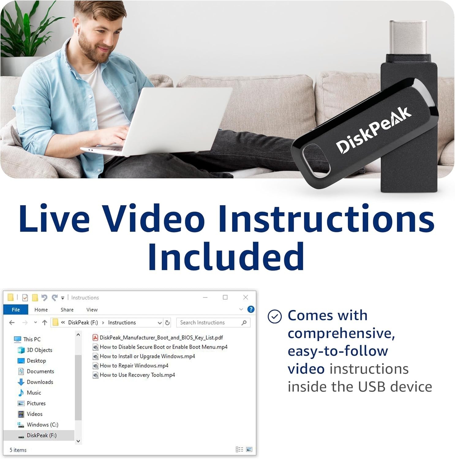 Dual Connector Windows 11/10 USB Flash Drive – 64GB