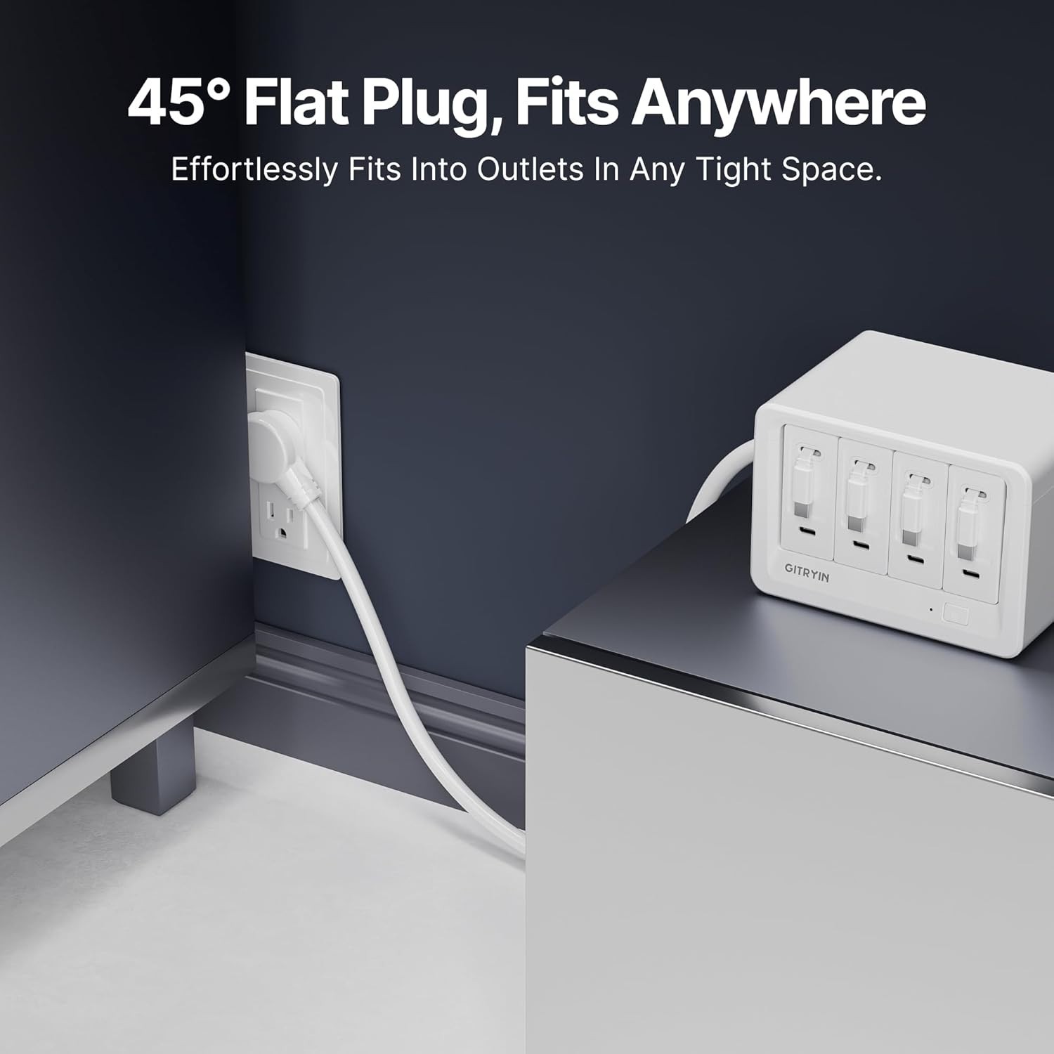 Gitryin Desktop Charging Station Retractable Cable Wall Charger AC/USB/Type-C